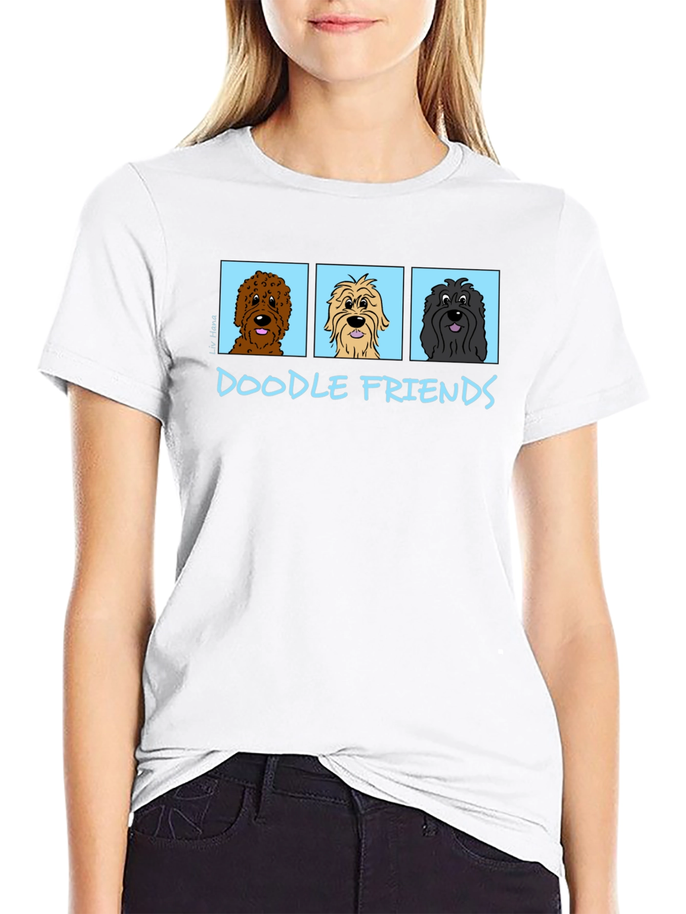 Doodle Friends Black T-Shirt Cartoon Dogs