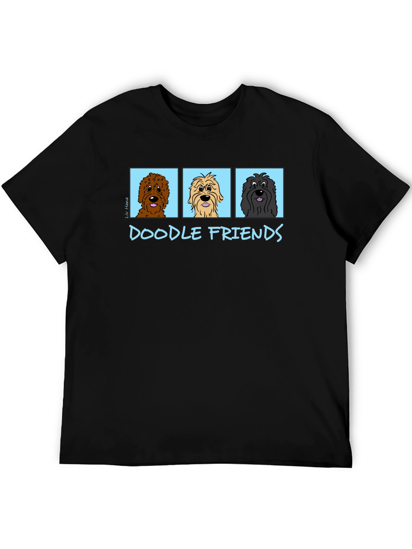 Doodle Friends Black T-Shirt Cartoon Dogs