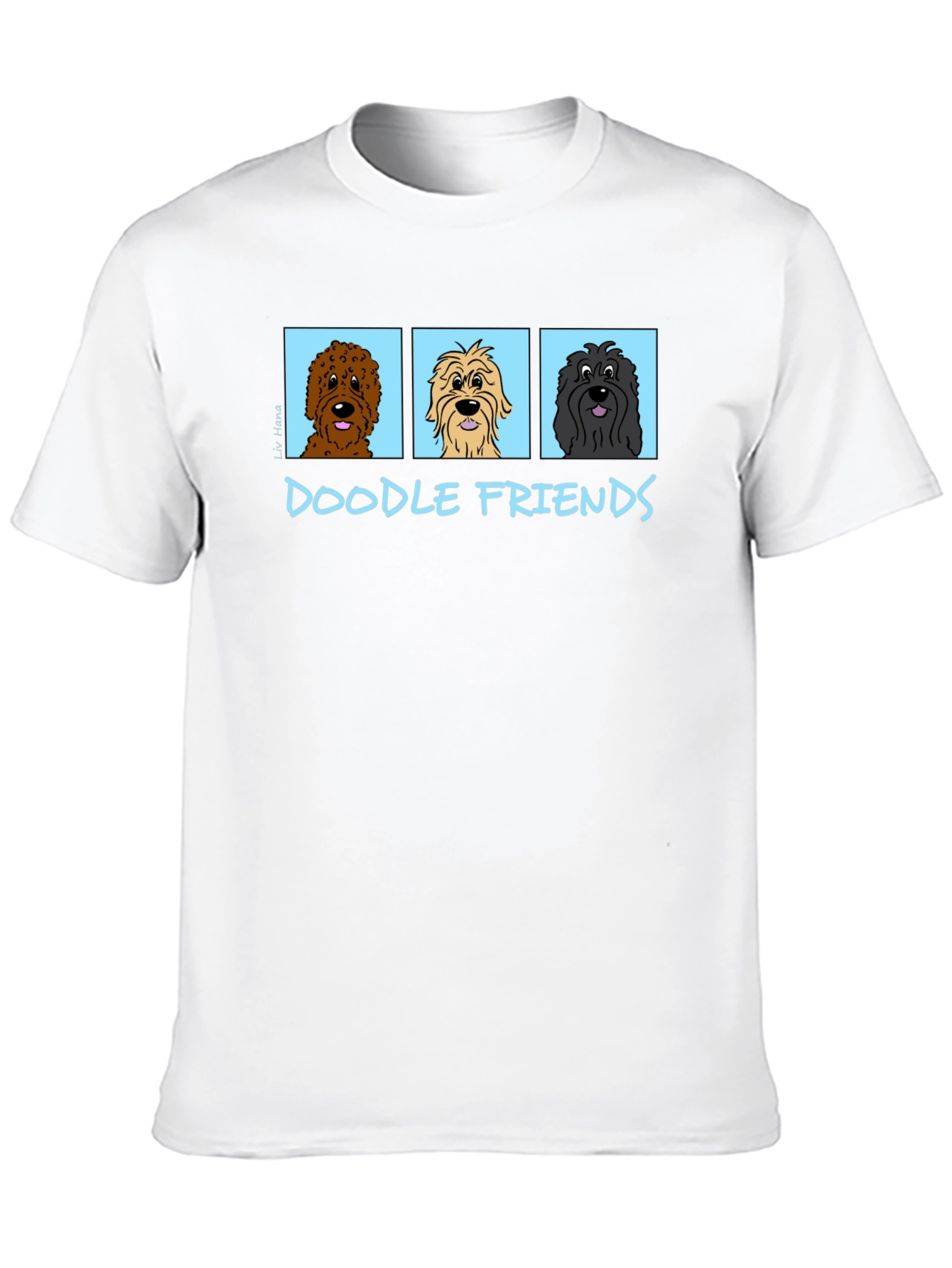 Doodle Friends Black T-Shirt Cartoon Dogs