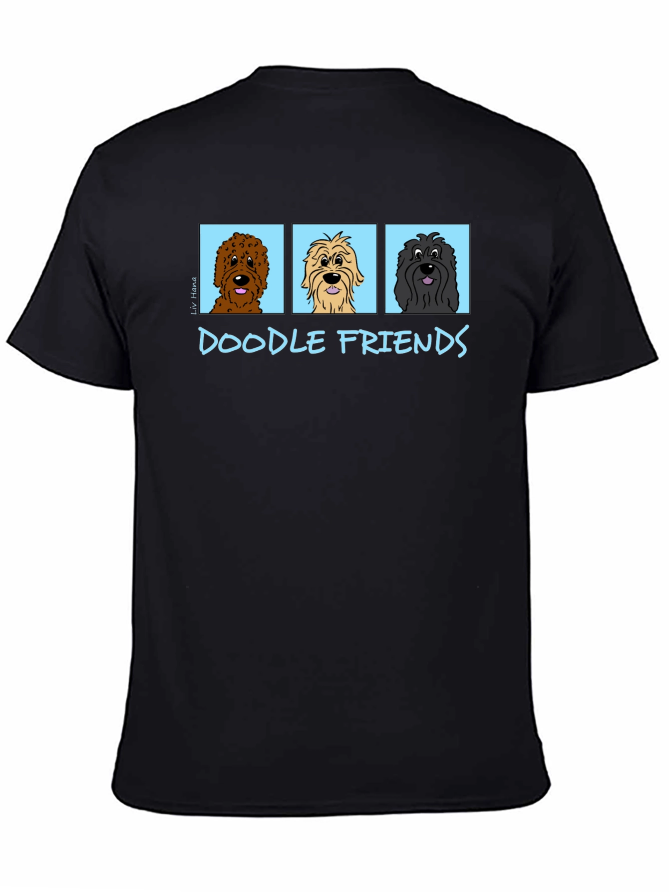 Doodle Friends Black T-Shirt Cartoon Dogs