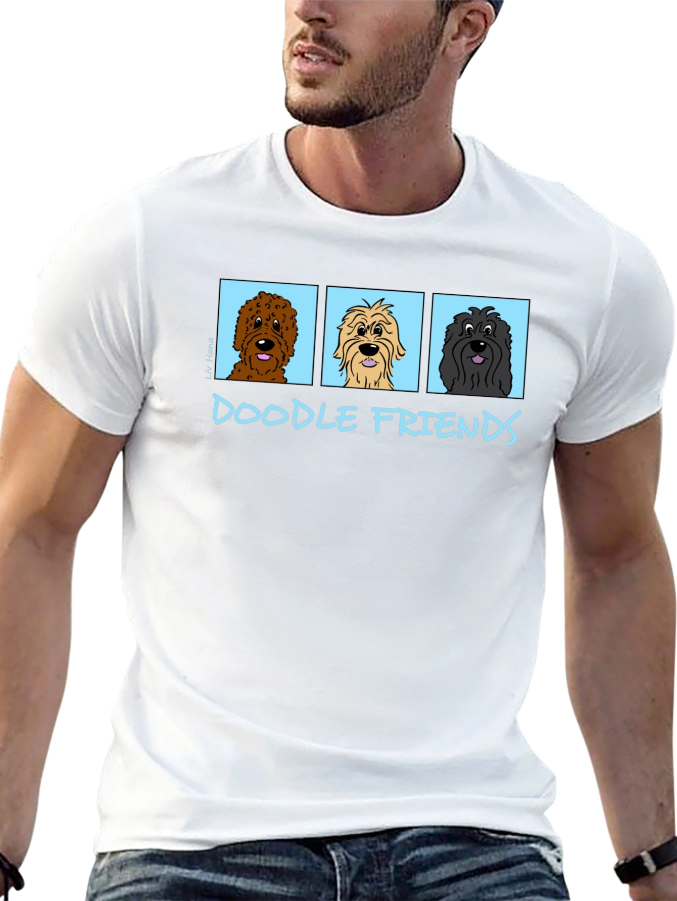 Doodle Friends Black T-Shirt Cartoon Dogs