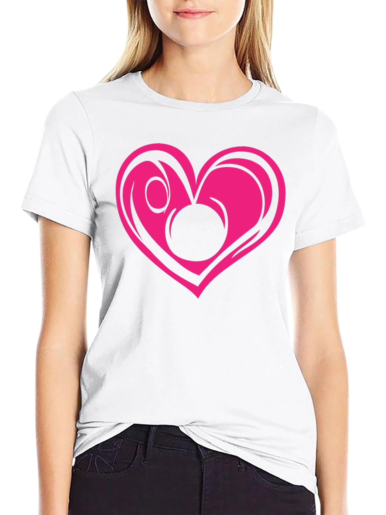 Black T-Shirt with Pink Heart Graphic