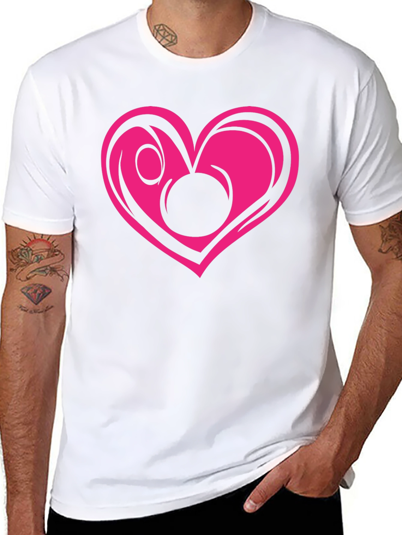 Black T-Shirt with Pink Heart Graphic