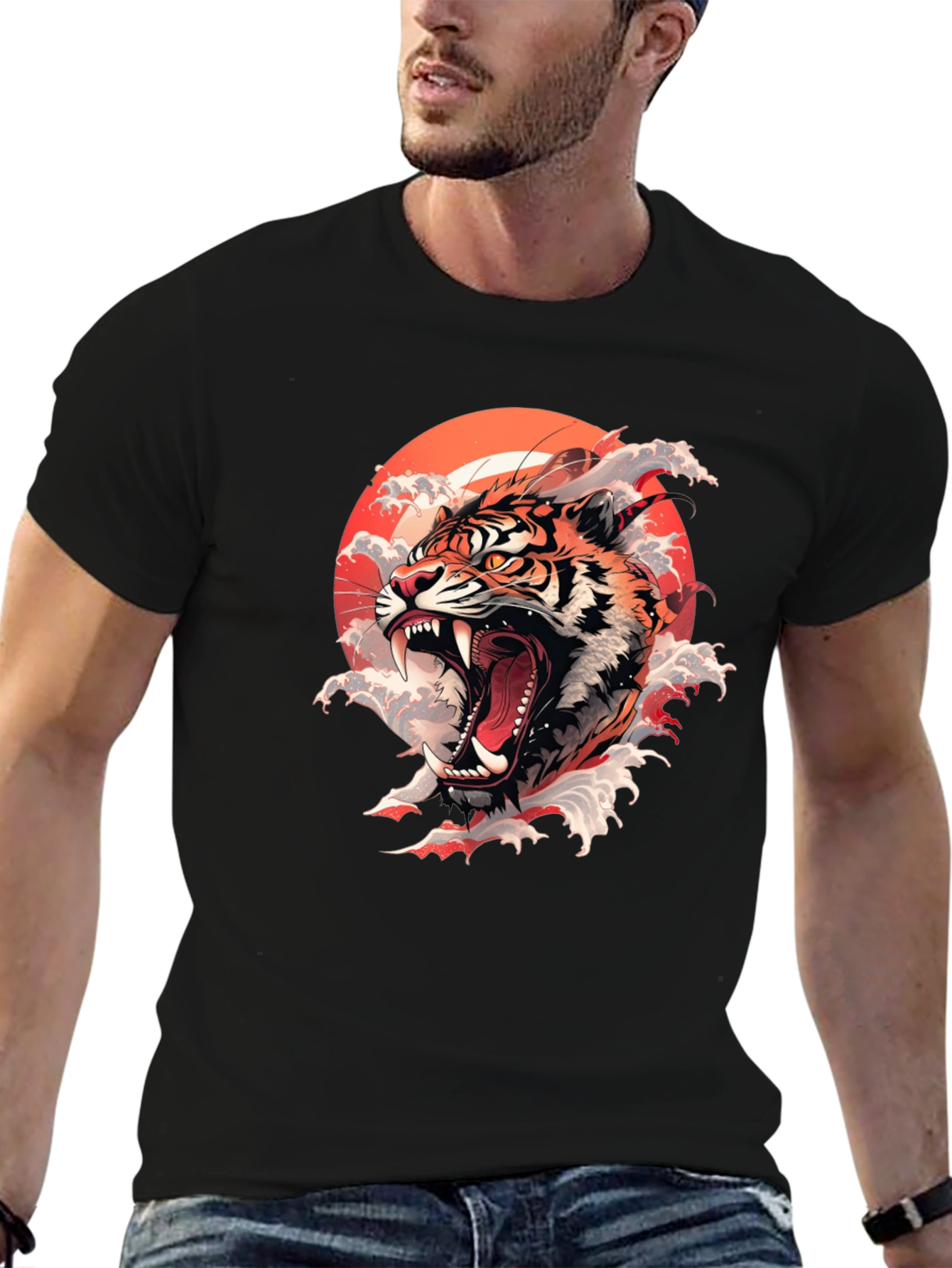 Tiger Roar Graphic Print Black Tee