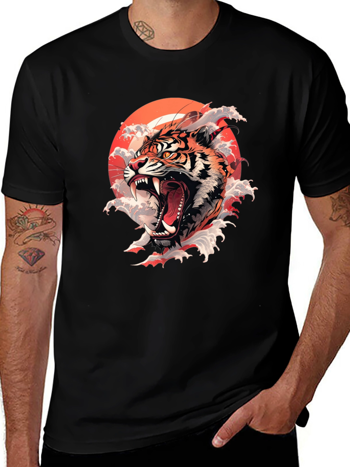 Tiger Roar Graphic Print Black Tee