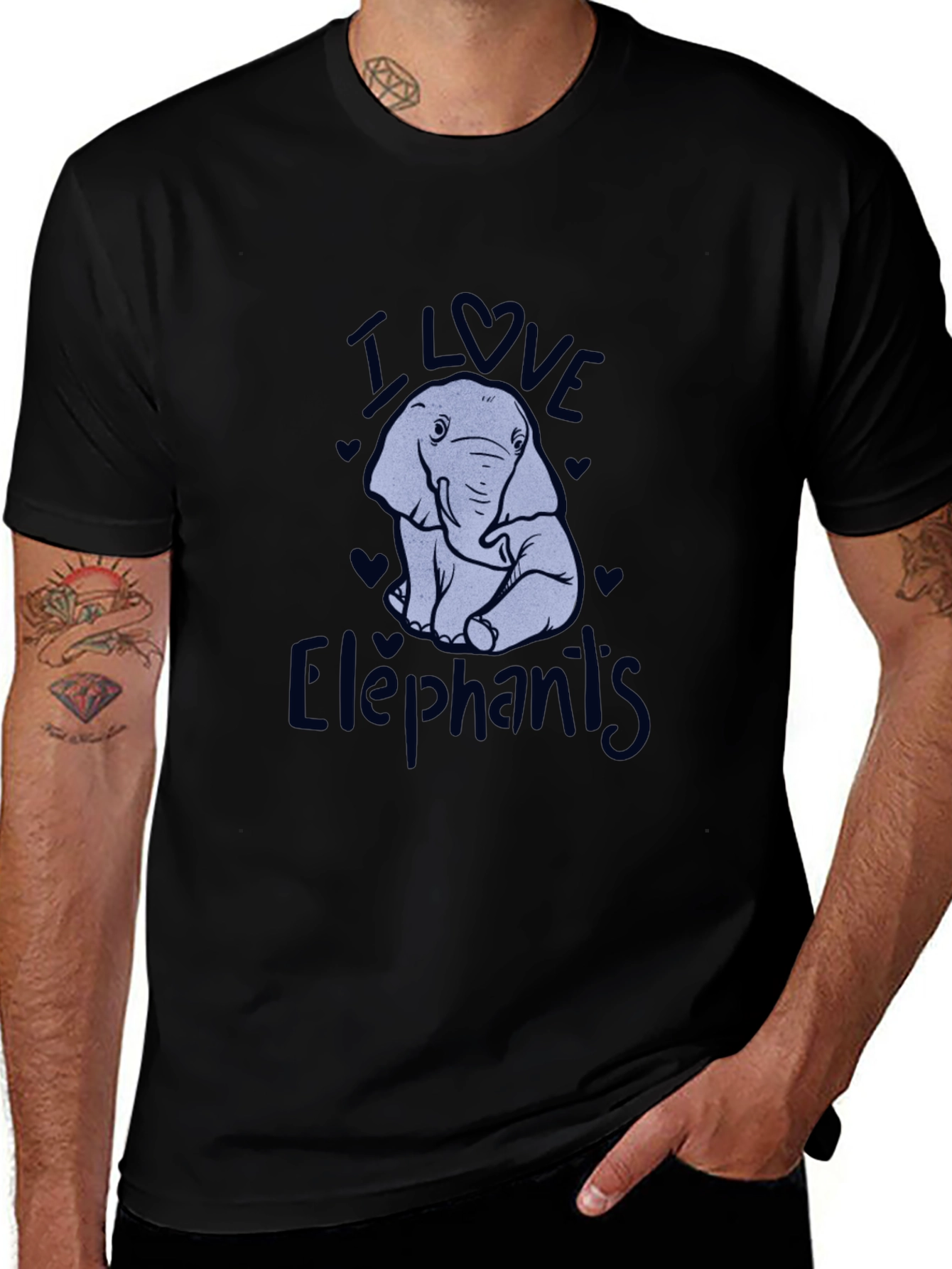 I Love Elephants Black Graphic T-Shirt