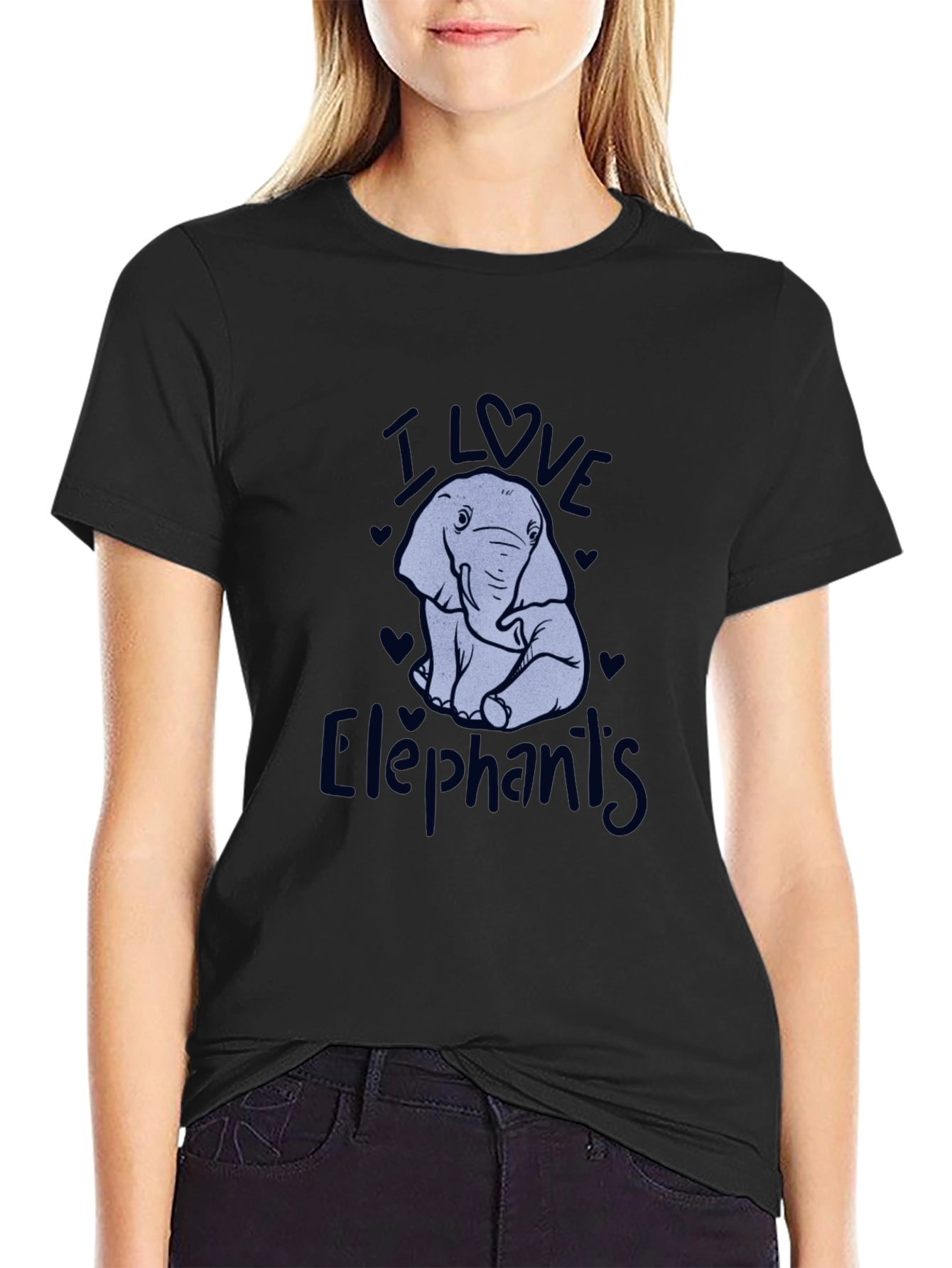I Love Elephants Black Graphic T-Shirt
