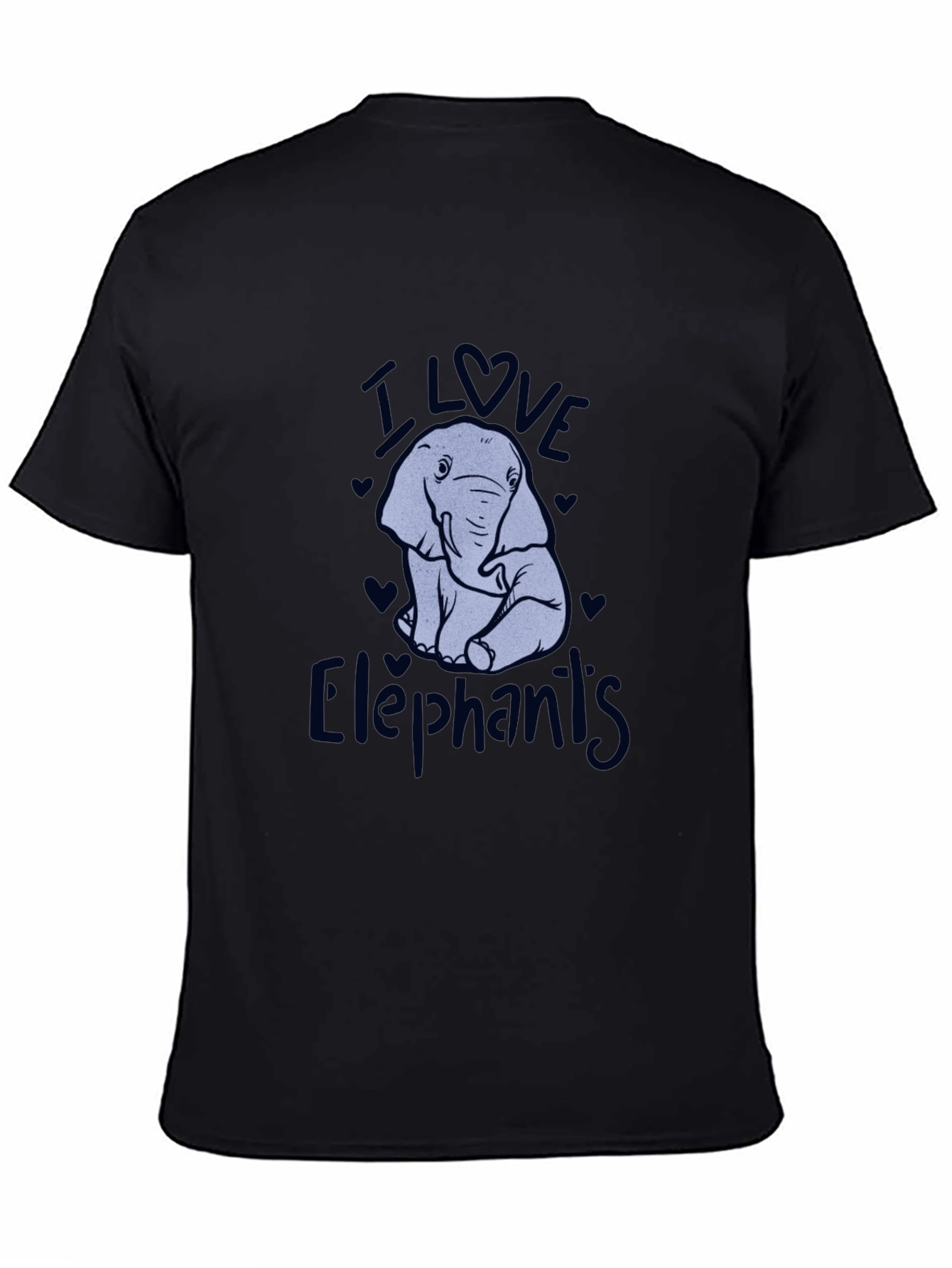 I Love Elephants Black Graphic T-Shirt
