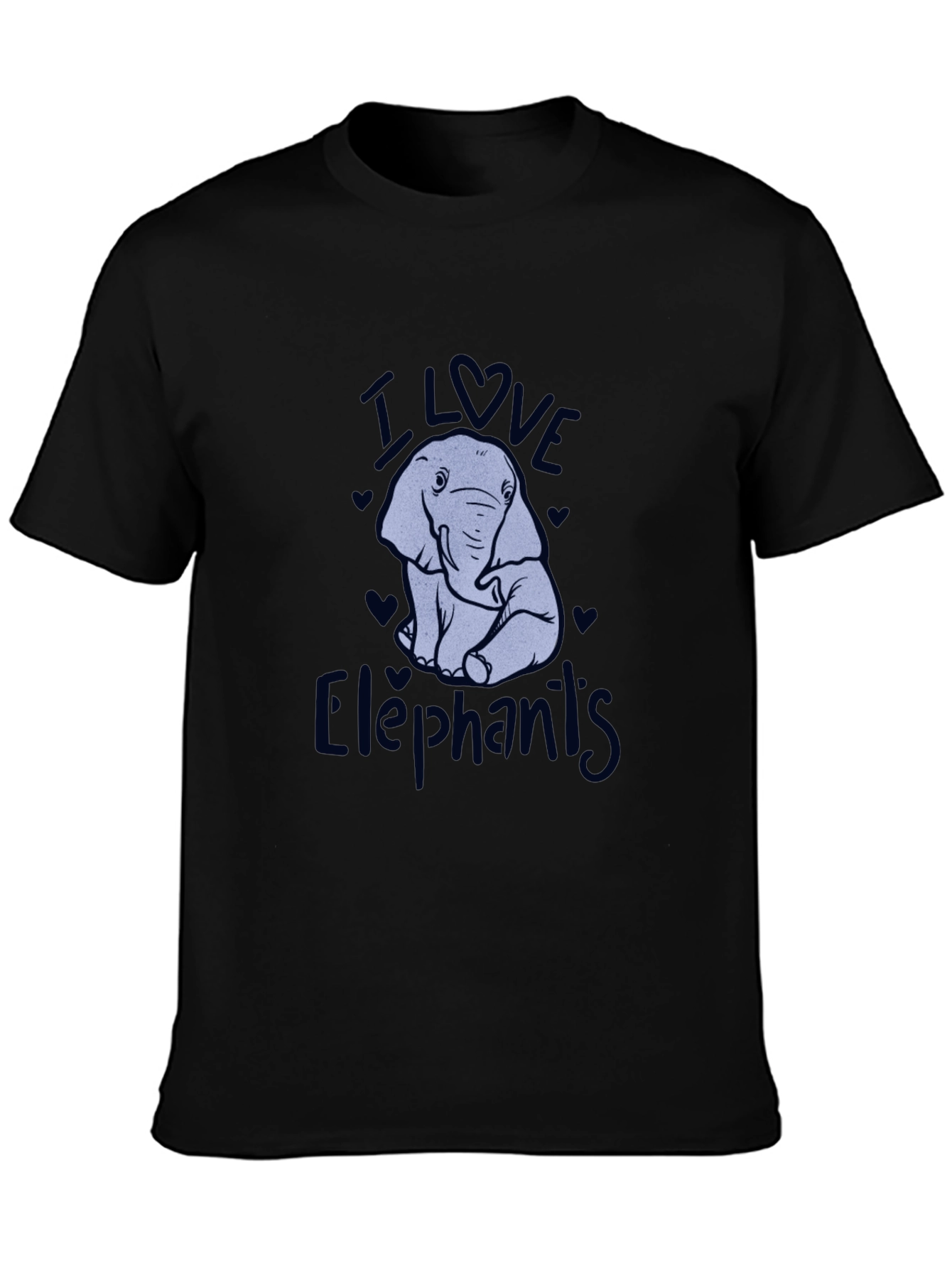 I Love Elephants Black Graphic T-Shirt