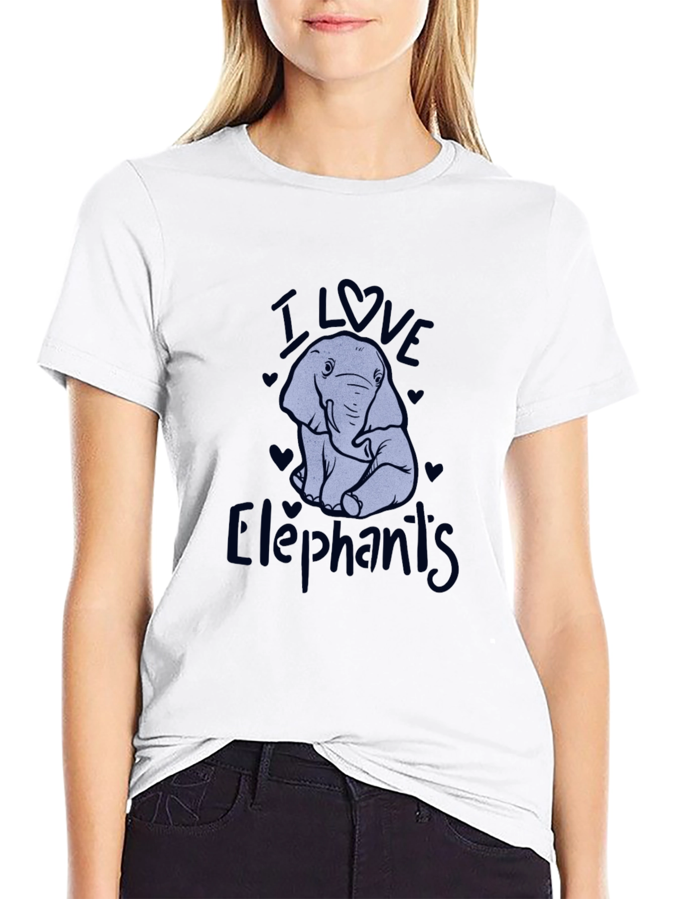 I Love Elephants Black Graphic T-Shirt