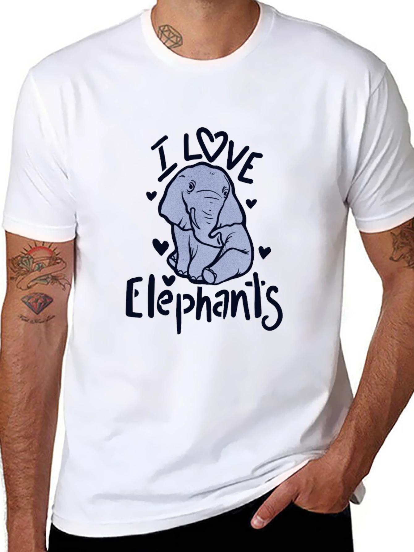 I Love Elephants Black Graphic T-Shirt