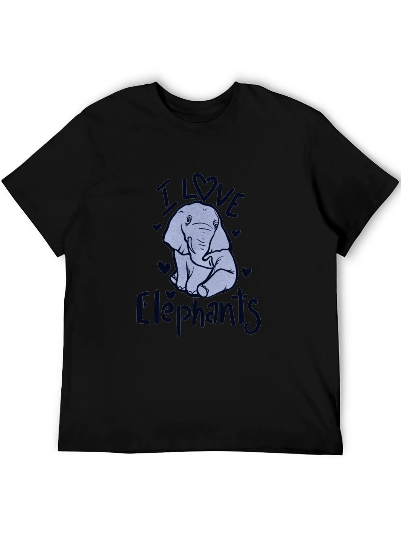 I Love Elephants Black Graphic T-Shirt