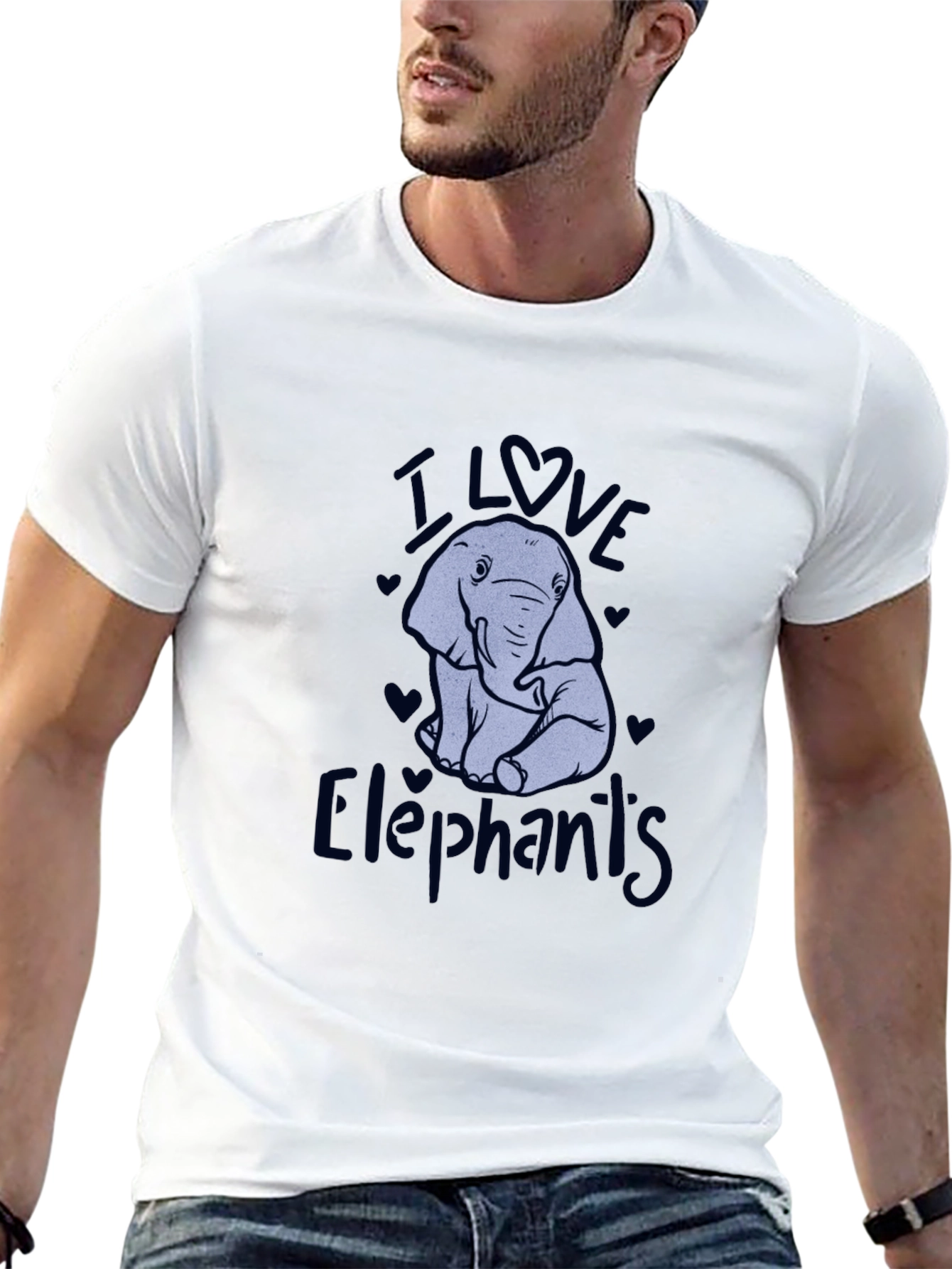 I Love Elephants Black Graphic T-Shirt
