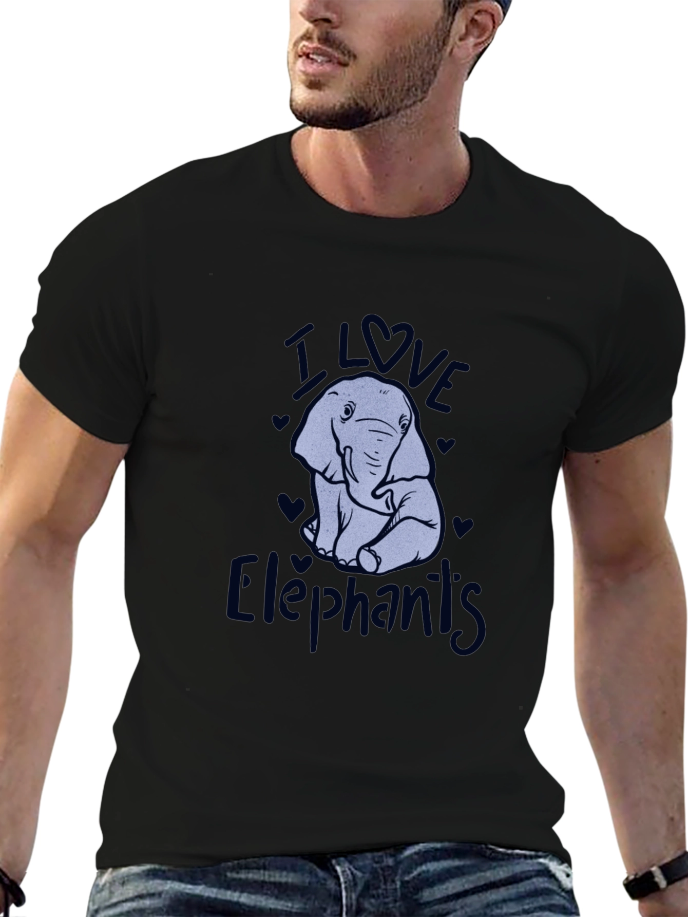 I Love Elephants Black Graphic T-Shirt