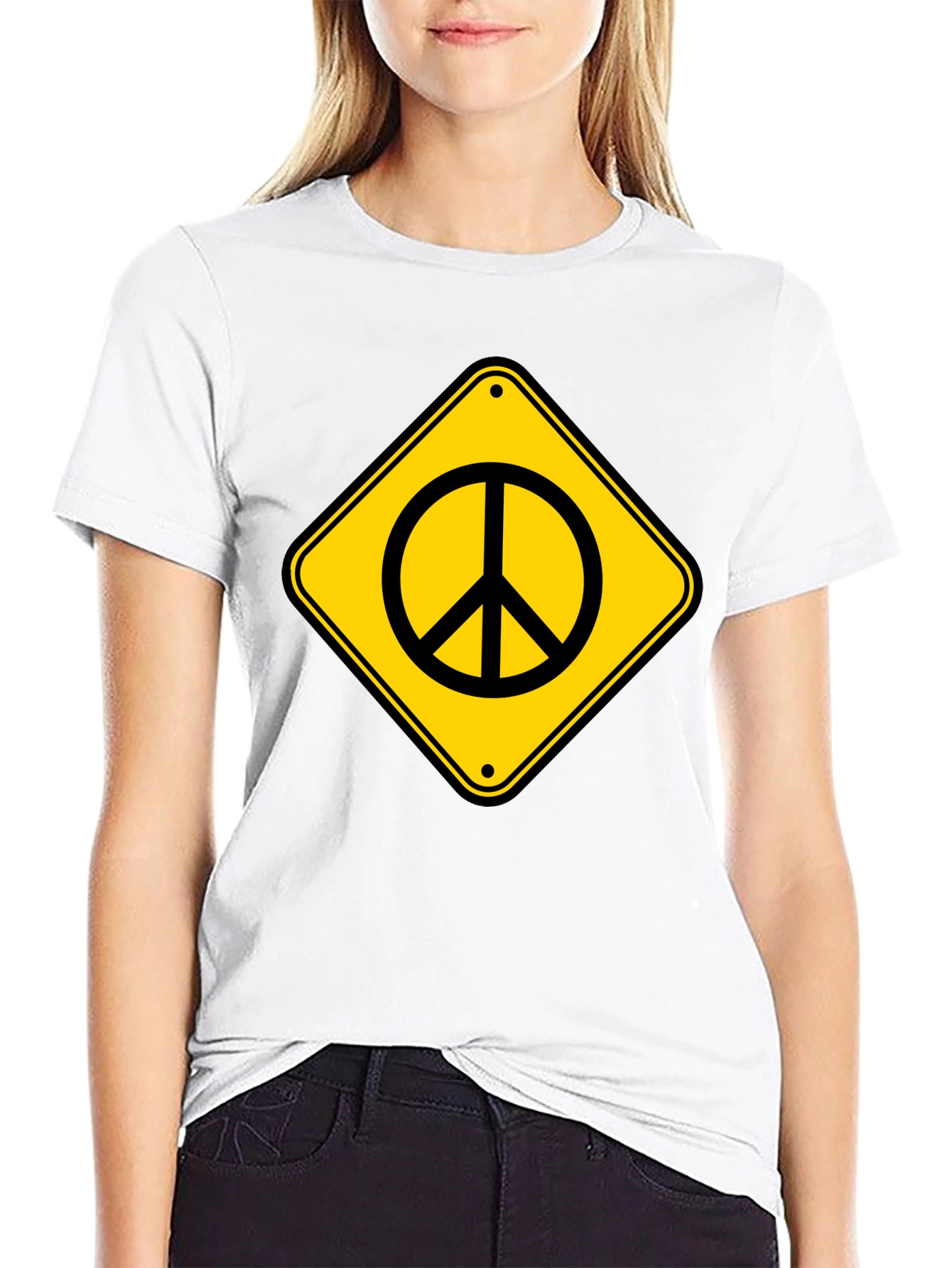 Peace Sign Road Sign Black T-Shirt