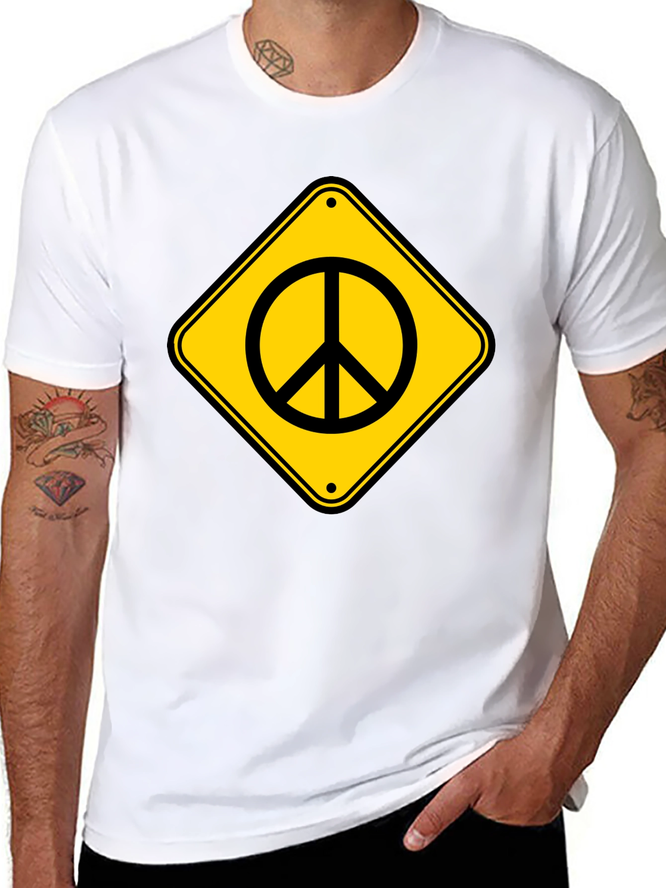 Peace Sign Road Sign Black T-Shirt