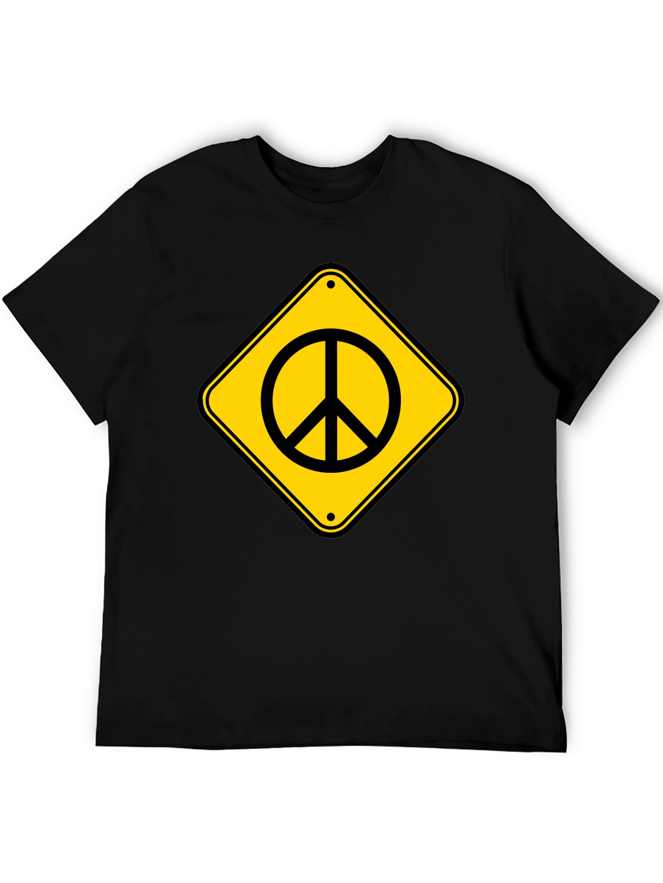 Peace Sign Road Sign Black T-Shirt