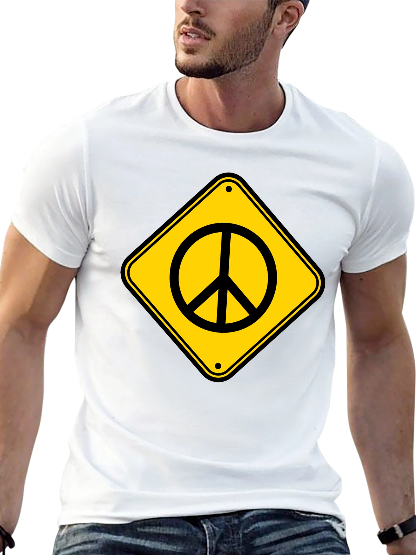 Peace Sign Road Sign Black T-Shirt