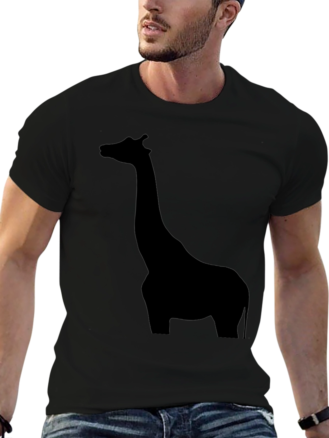 Mens Black Giraffe Silhouette Graphic T-Shirt