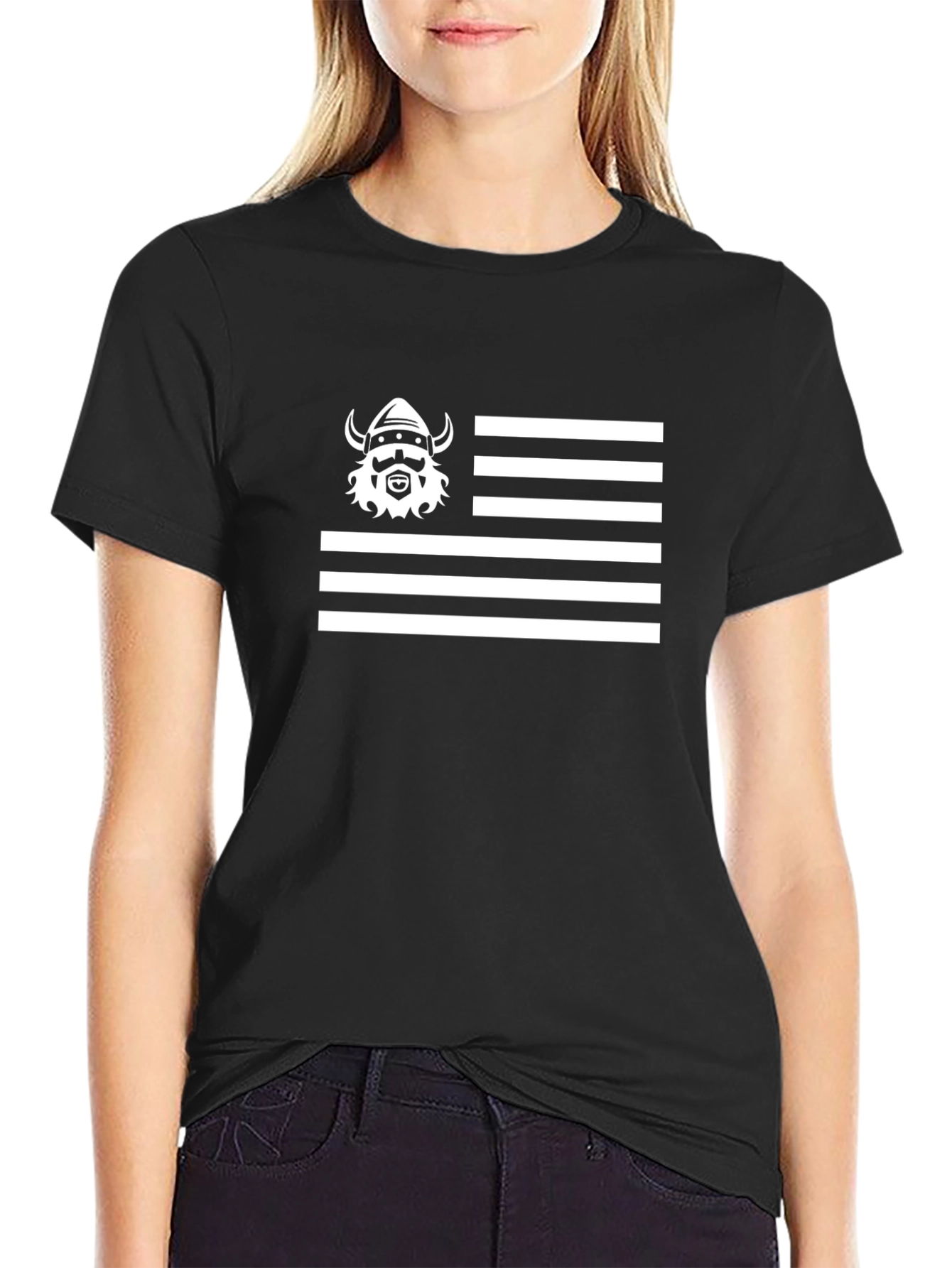 Viking Flag Graphic Tee - Black Cotton Casual T-Shirt