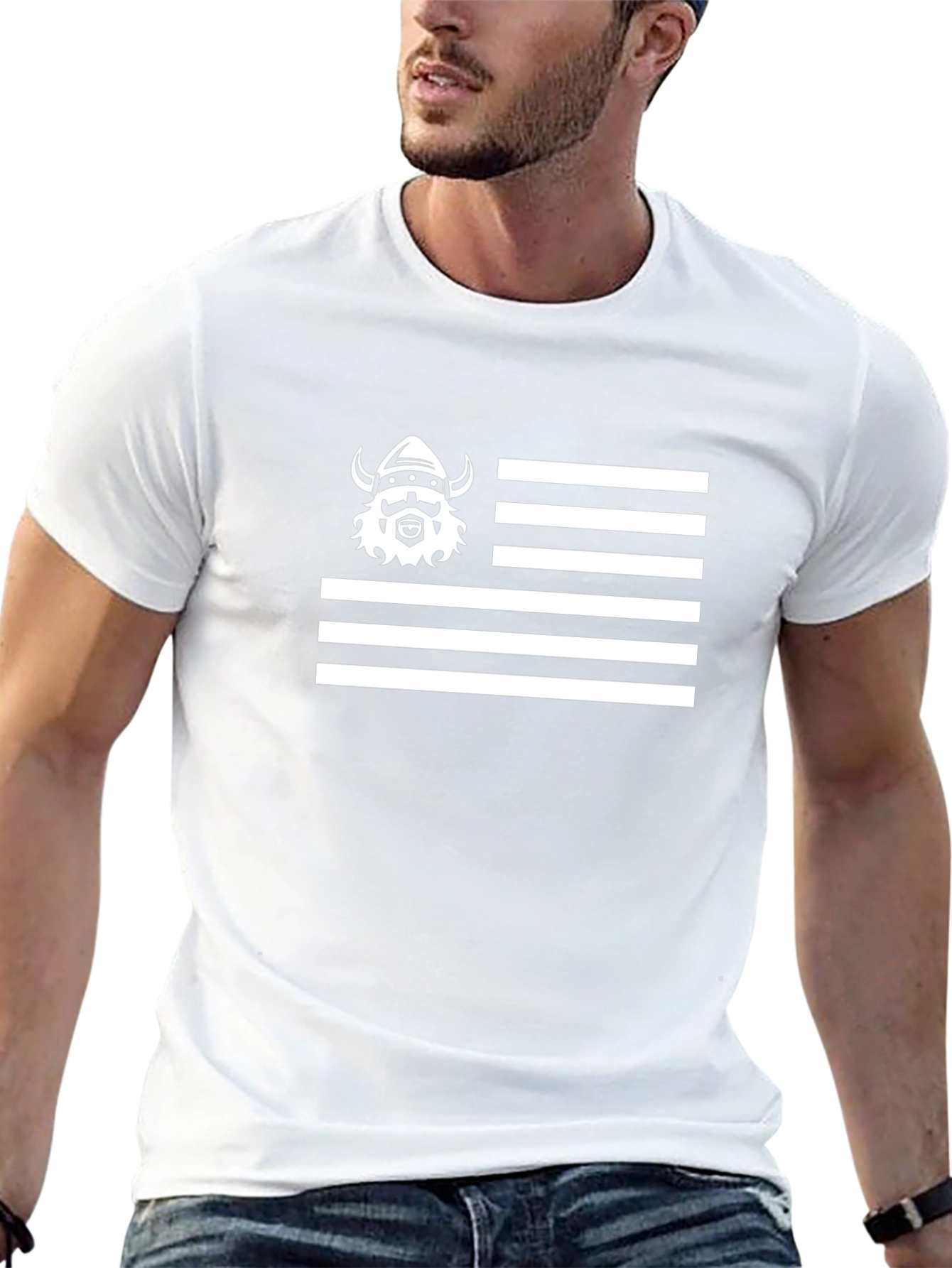 Viking Flag Graphic Tee - Black Cotton Casual T-Shirt