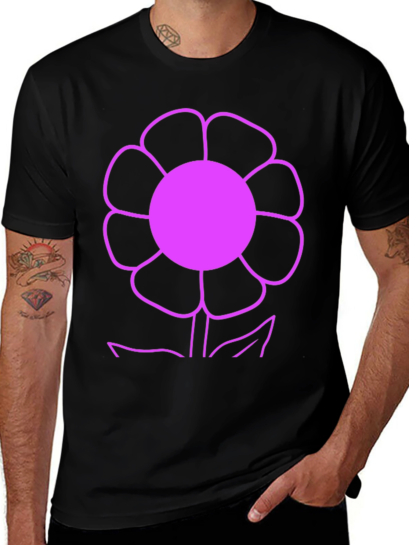 Vibrant Flower Graphic Tee - Black