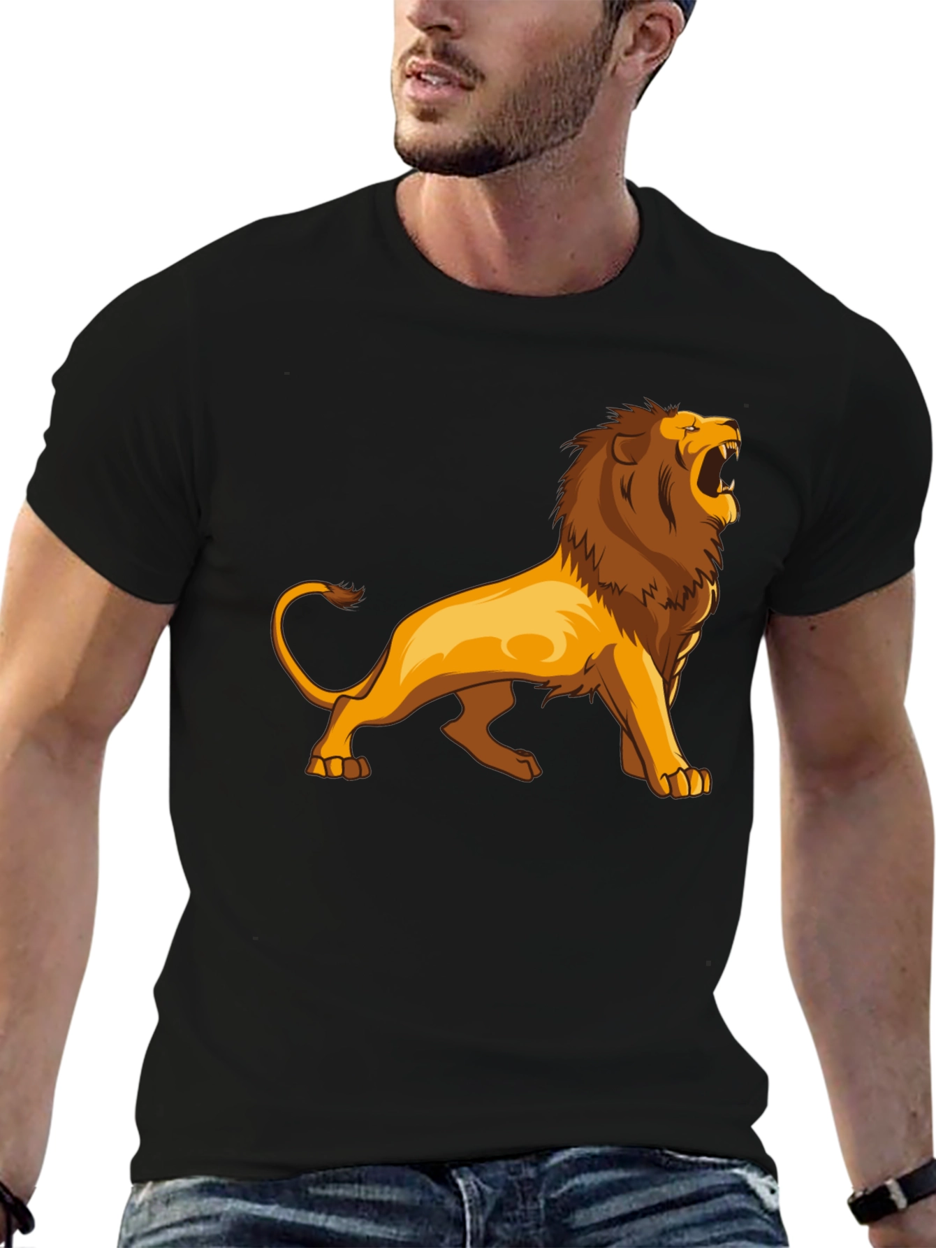 Lion Graphic Print Black T-Shirt for Men
