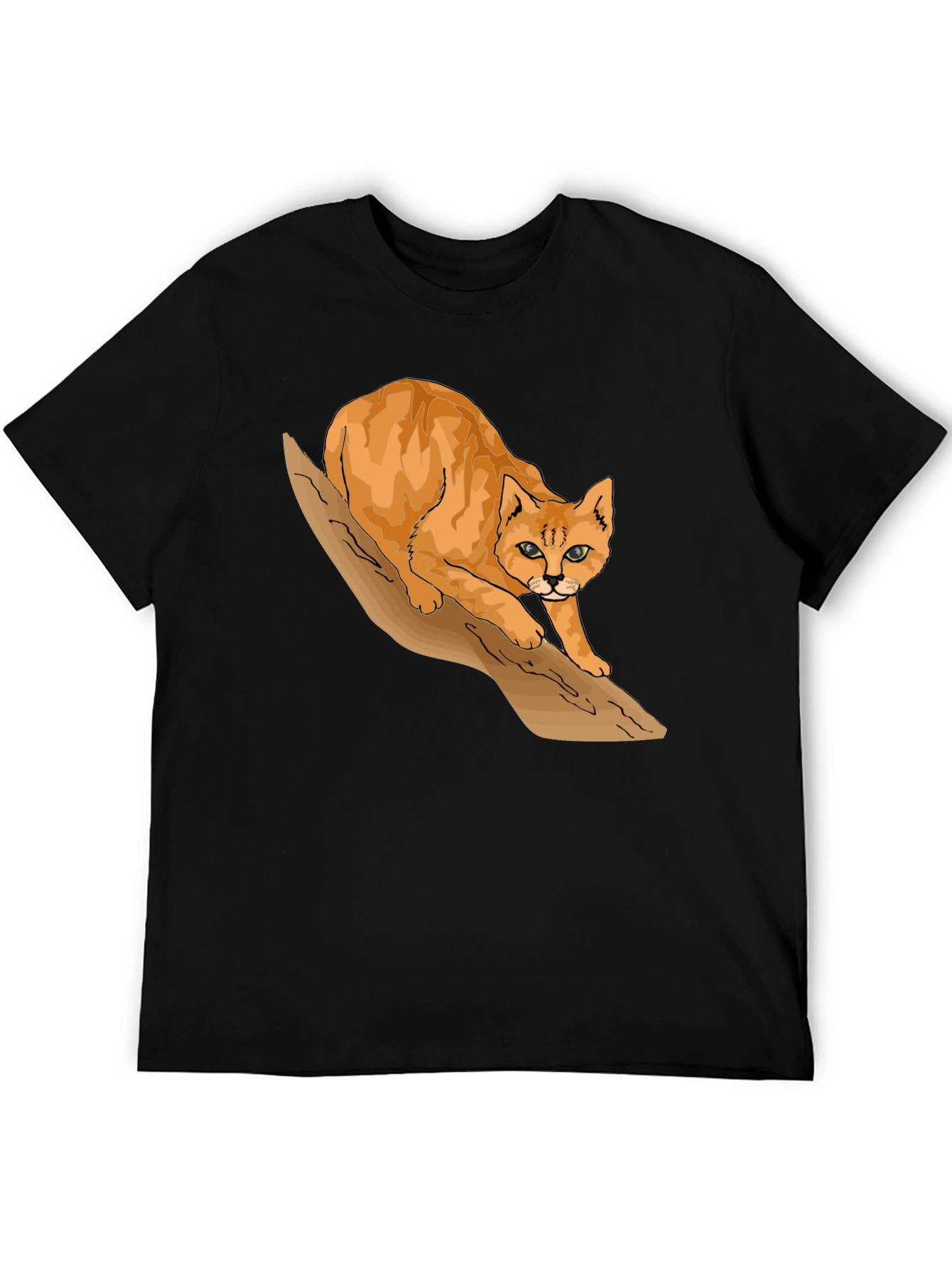 Cool Cat on Branch Graphic Tee - Black T-Shirt