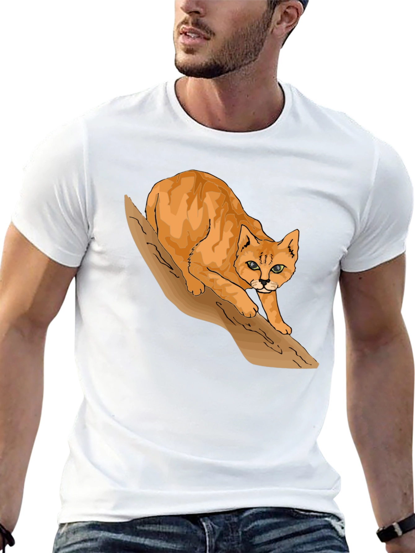 Cool Cat on Branch Graphic Tee - Black T-Shirt