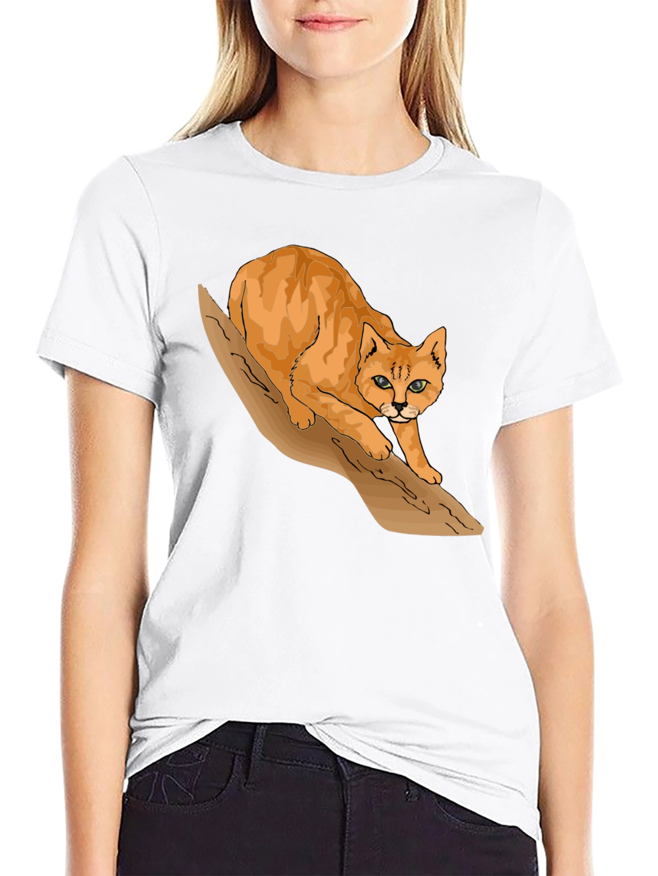 Cool Cat on Branch Graphic Tee - Black T-Shirt