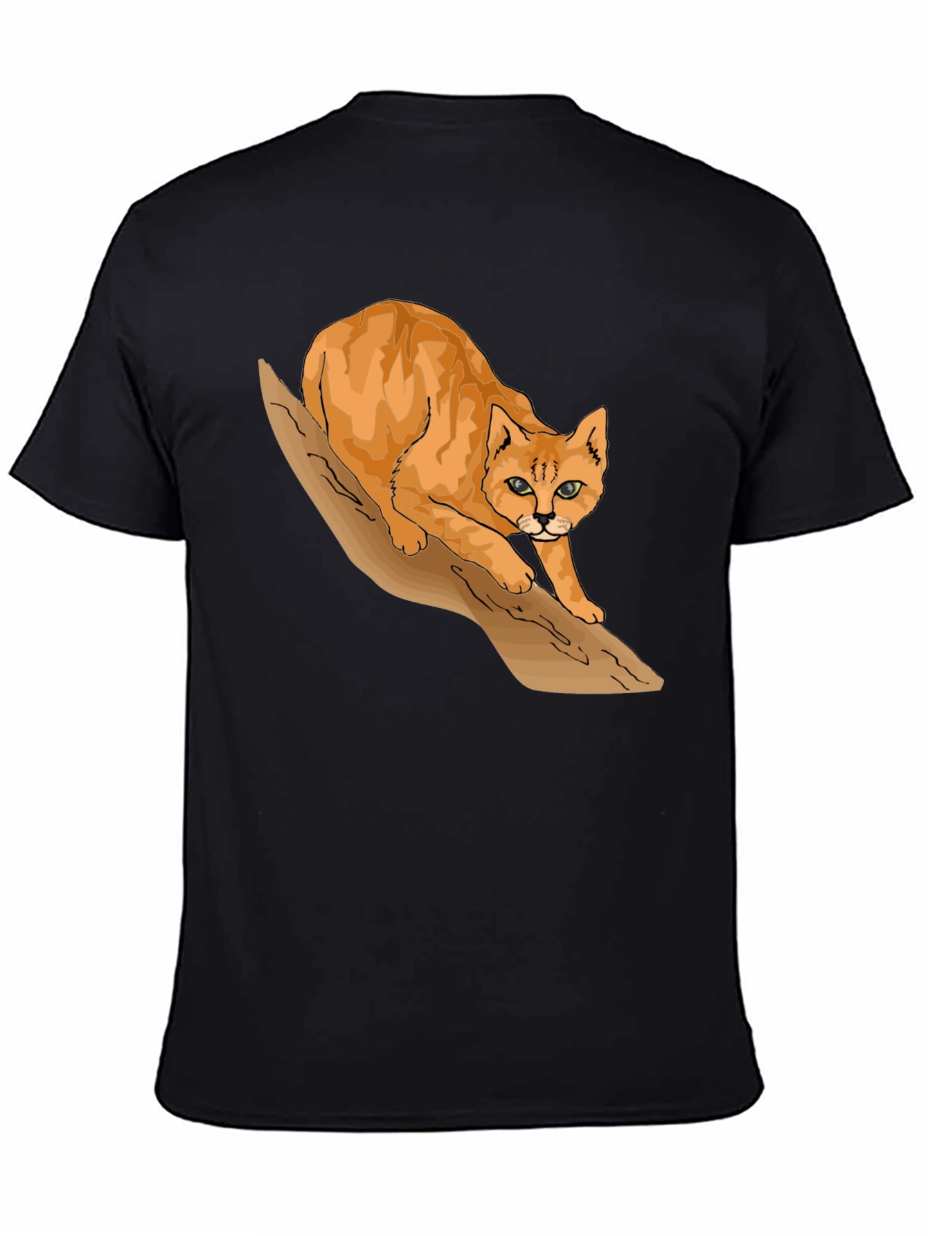 Cool Cat on Branch Graphic Tee - Black T-Shirt