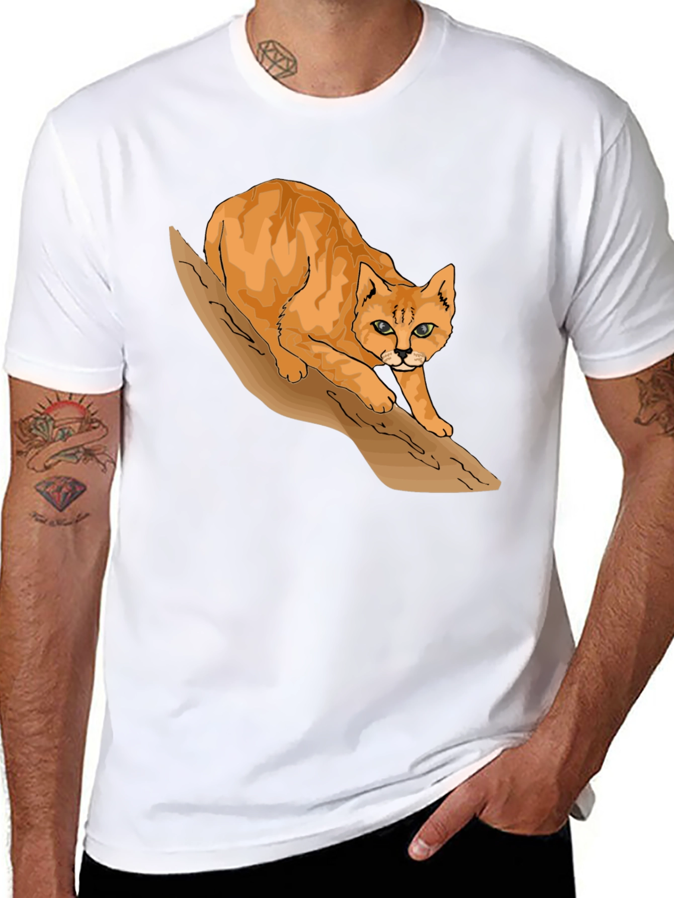 Cool Cat on Branch Graphic Tee - Black T-Shirt