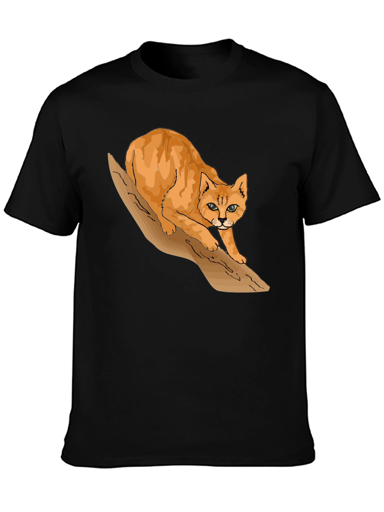 Cool Cat on Branch Graphic Tee - Black T-Shirt