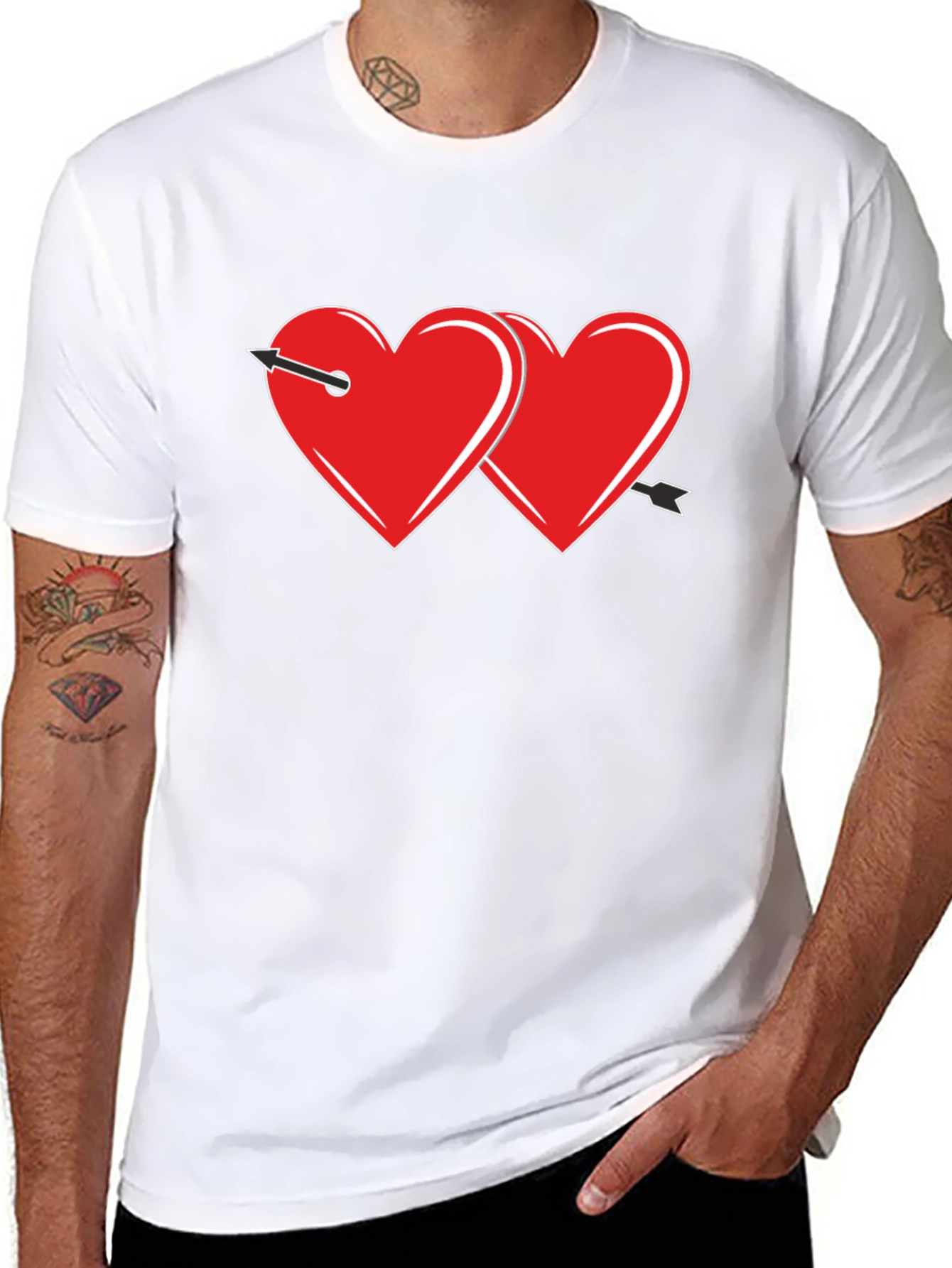 Heart Arrow Graphic Tee - Black Cotton Casual Shirt