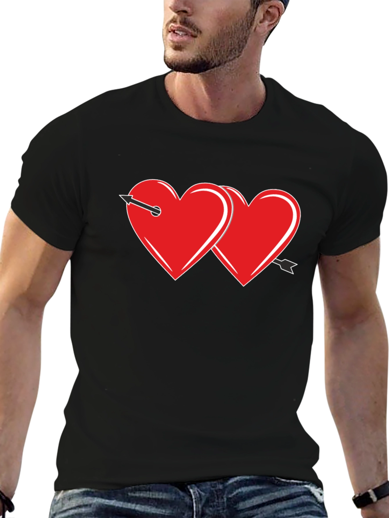 Heart Arrow Graphic Tee - Black Cotton Casual Shirt