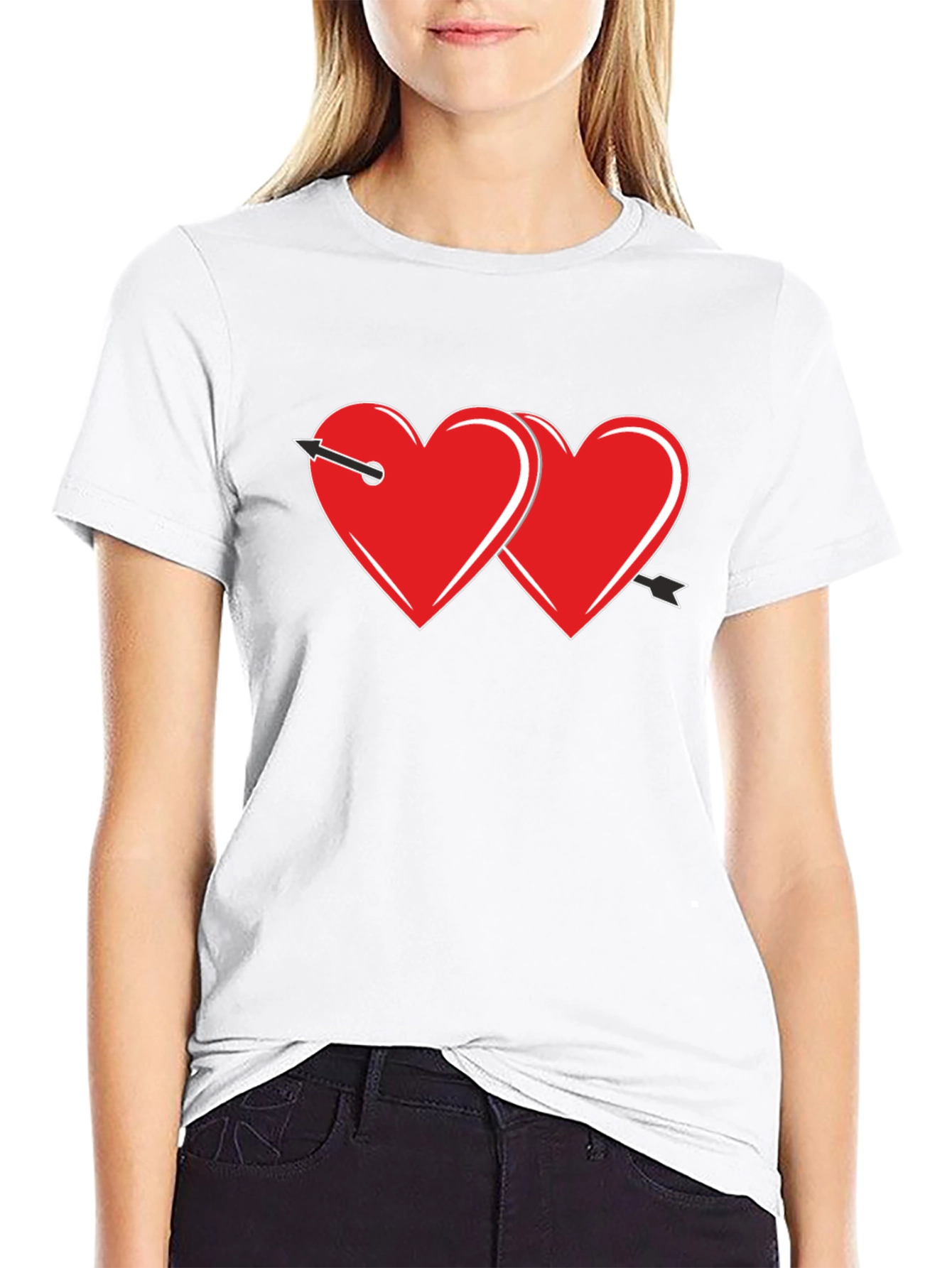Heart Arrow Graphic Tee - Black Cotton Casual Shirt