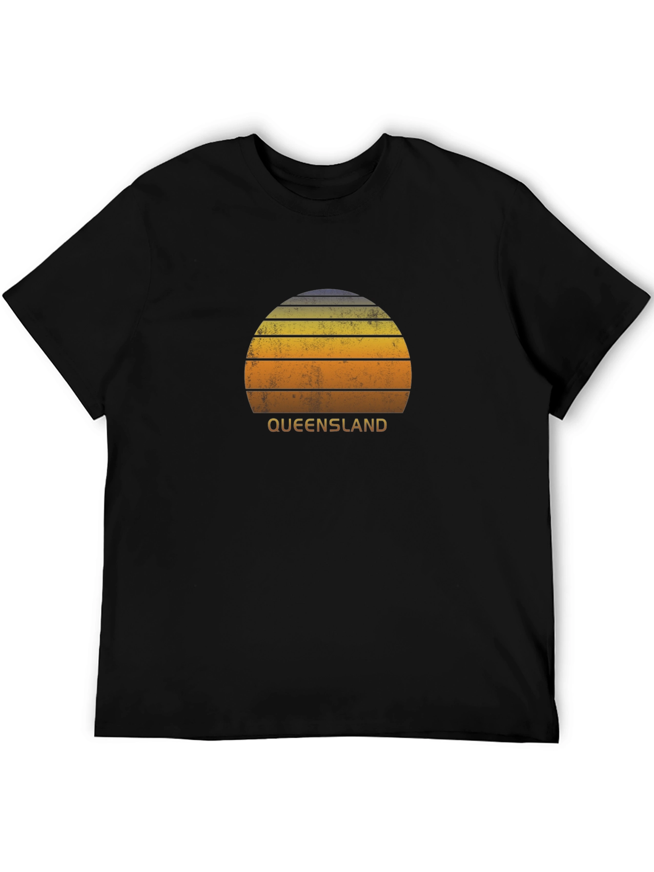 Retro Queensland Sunset Graphic Tee - Black Cotton Shirt