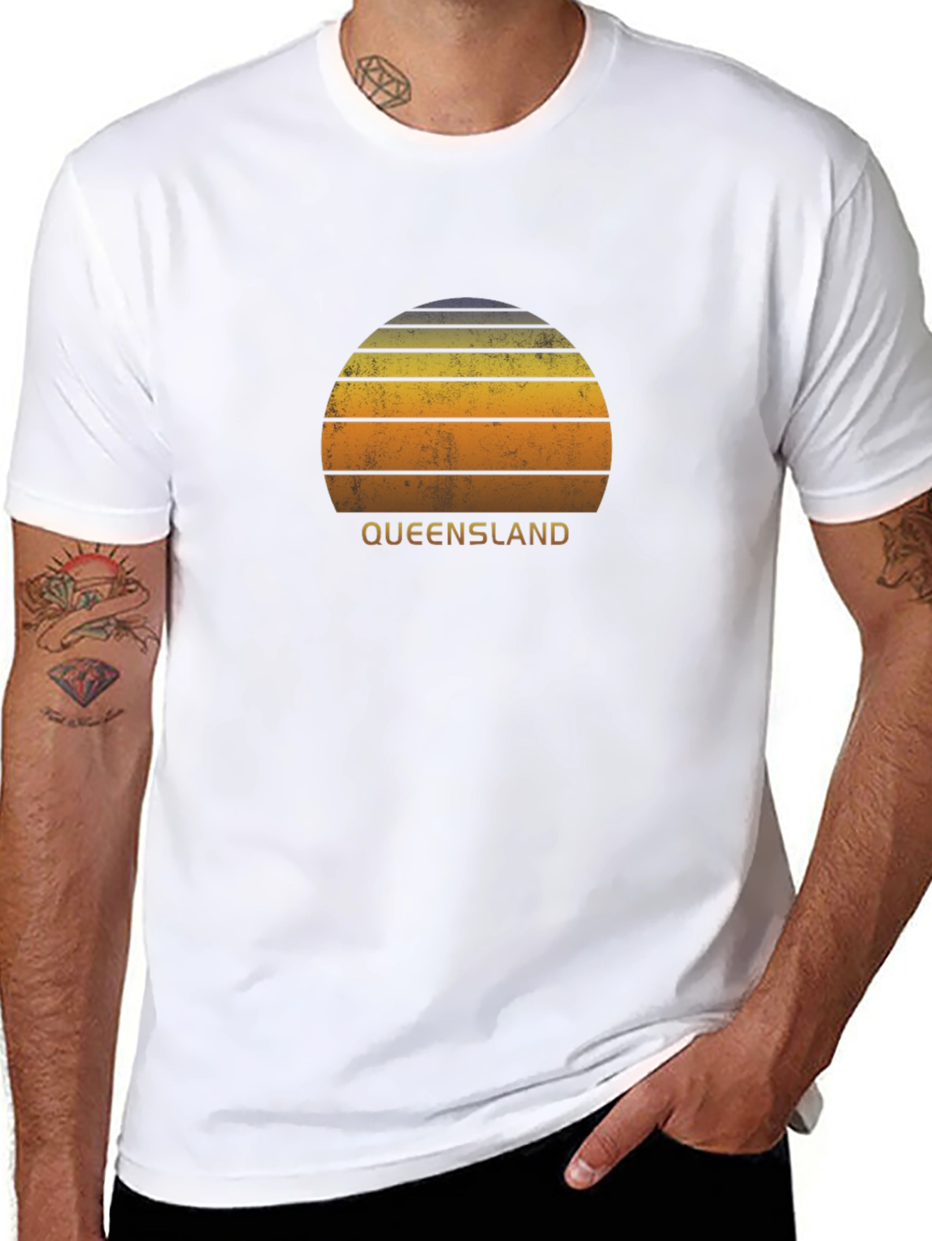 Retro Queensland Sunset Graphic Tee - Black Cotton Shirt