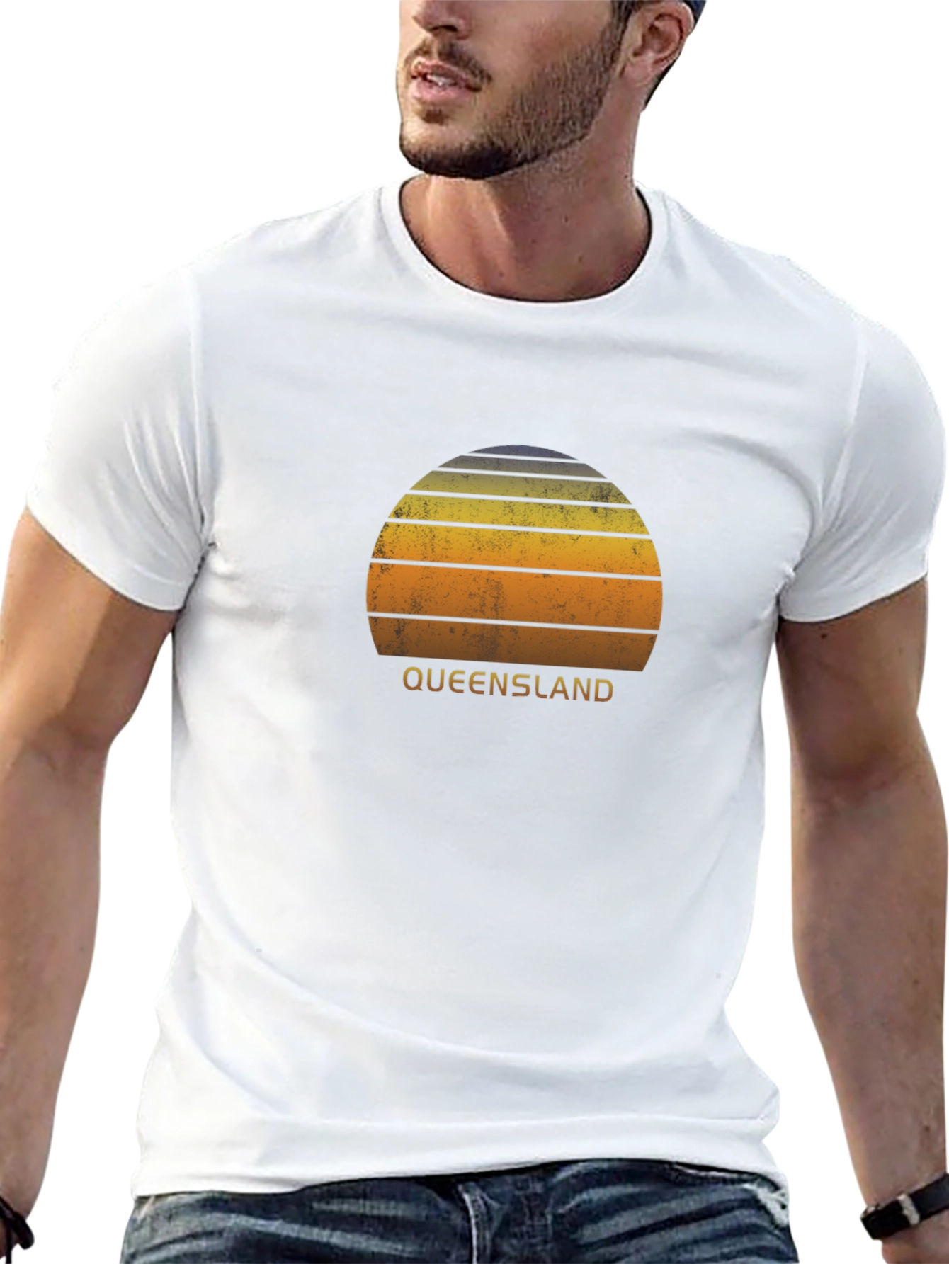 Retro Queensland Sunset Graphic Tee - Black Cotton Shirt