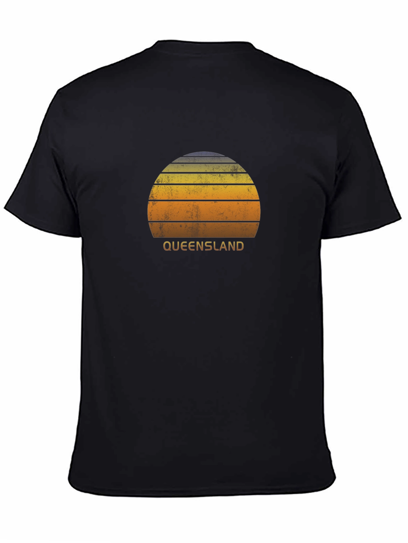 Retro Queensland Sunset Graphic Tee - Black Cotton Shirt