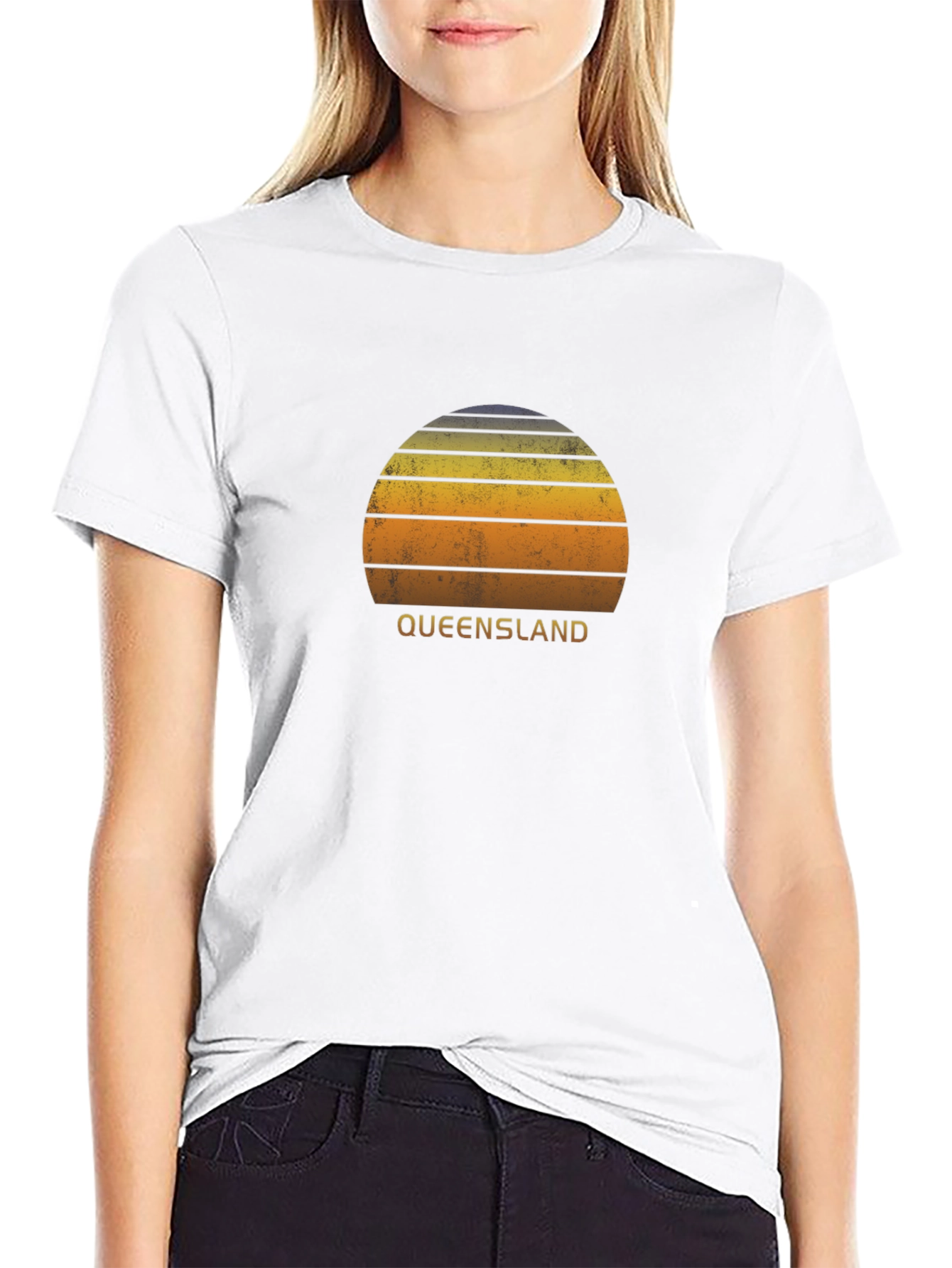 Retro Queensland Sunset Graphic Tee - Black Cotton Shirt