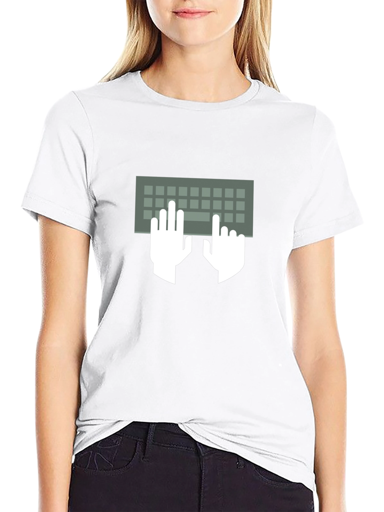 Typing Hands Keyboard Graphic Tee - Black