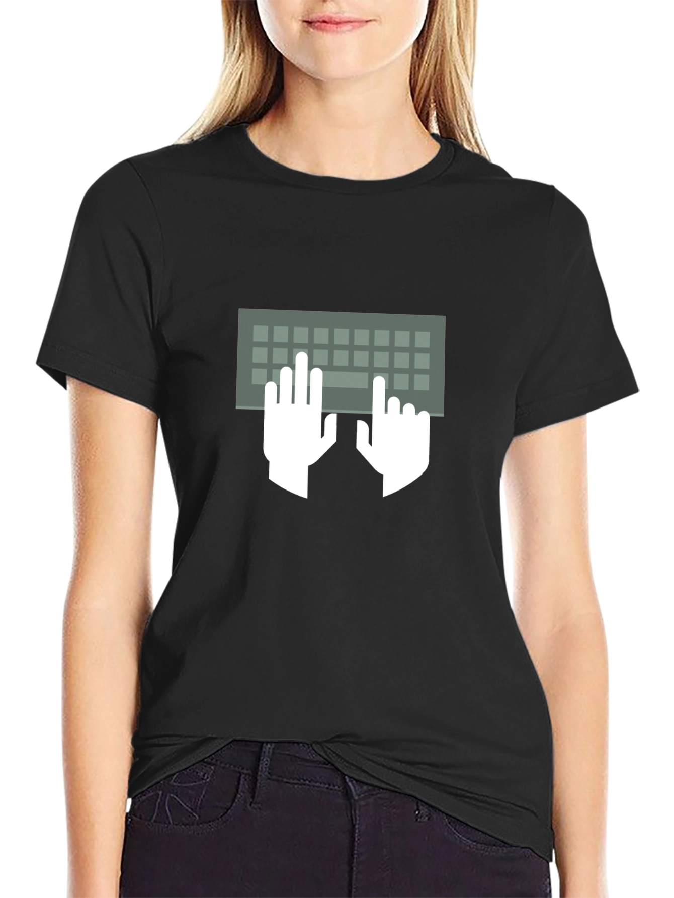 Typing Hands Keyboard Graphic Tee - Black