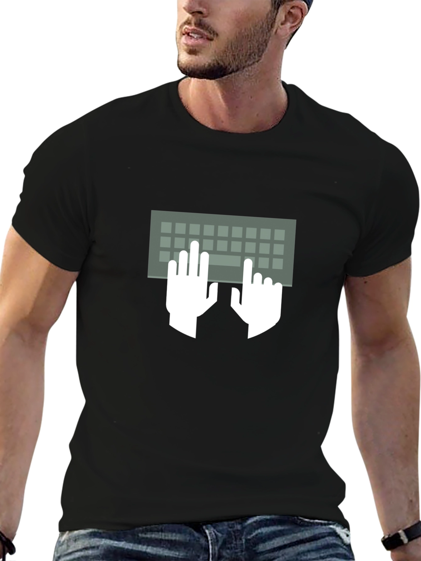 Typing Hands Keyboard Graphic Tee - Black