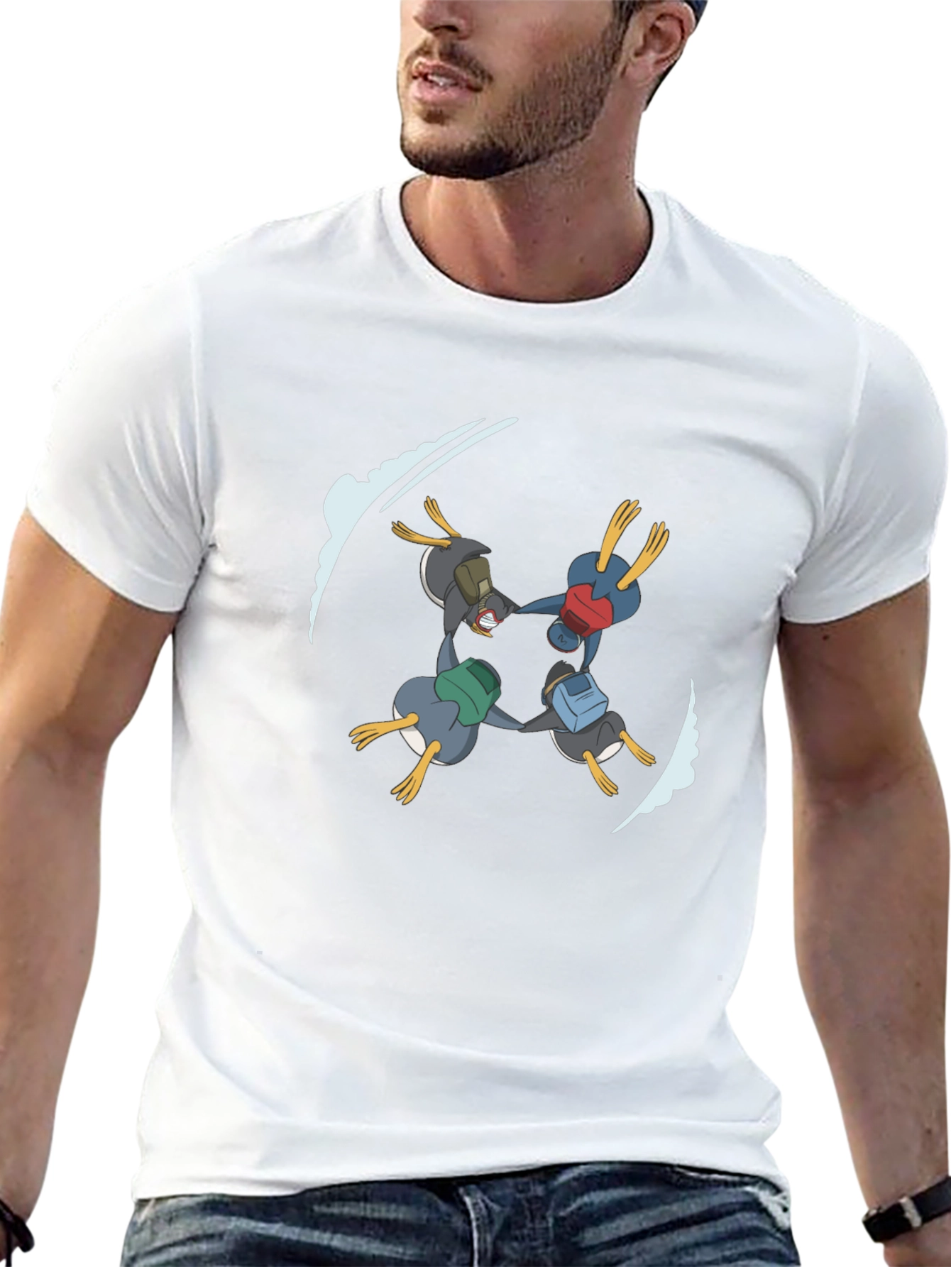 Penguin Skydive T-Shirt - Black Cotton Tee