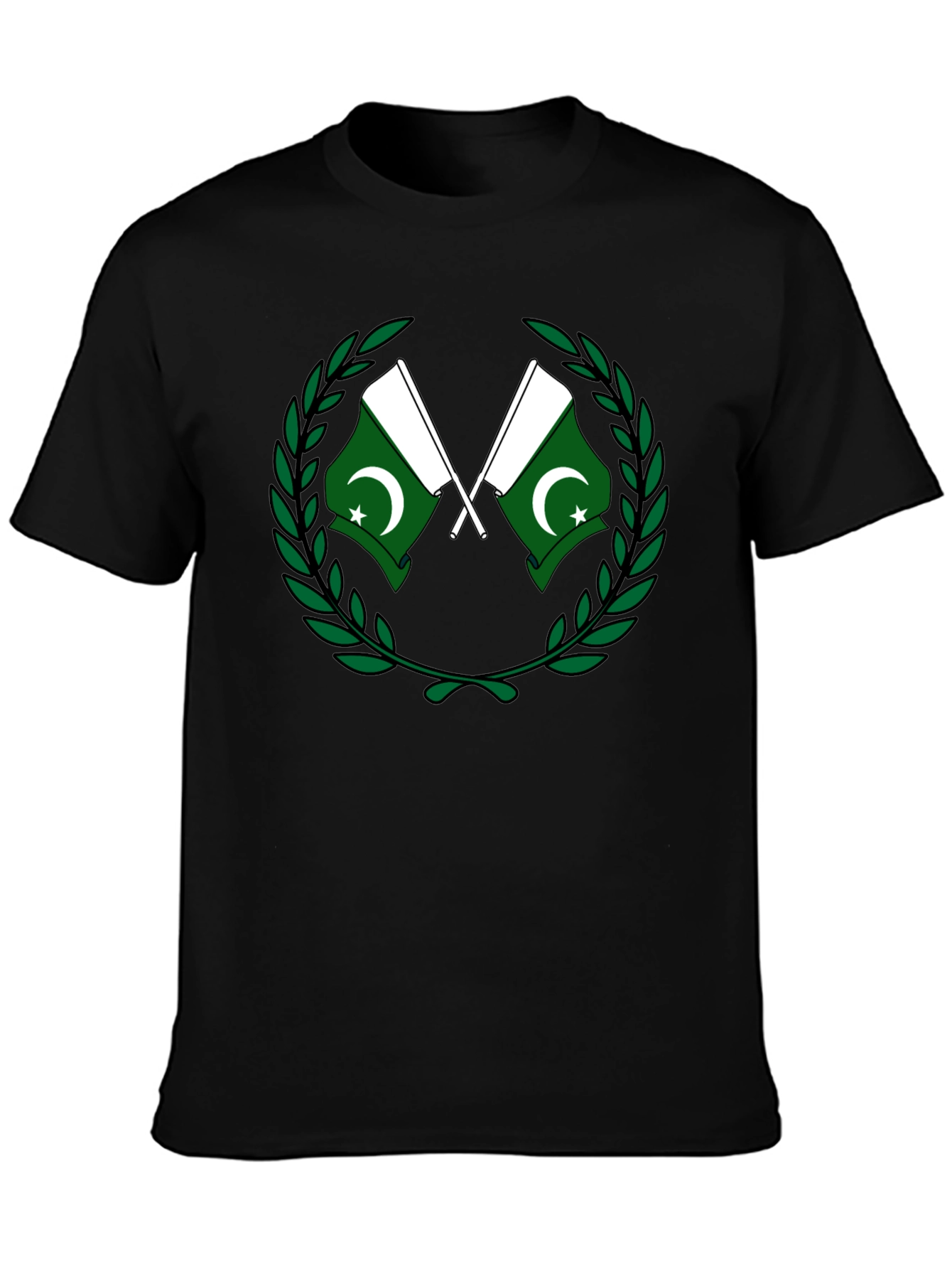 Pakistan Flag T-Shirt - Green and White Crest Design