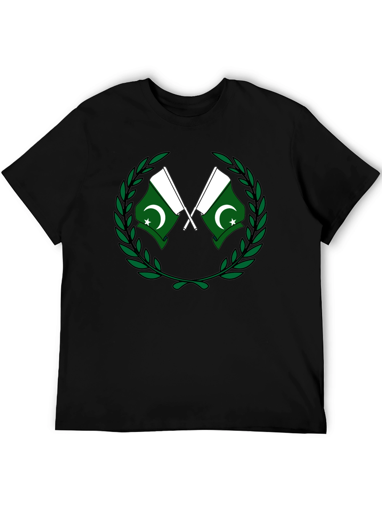 Pakistan Flag T-Shirt - Green and White Crest Design