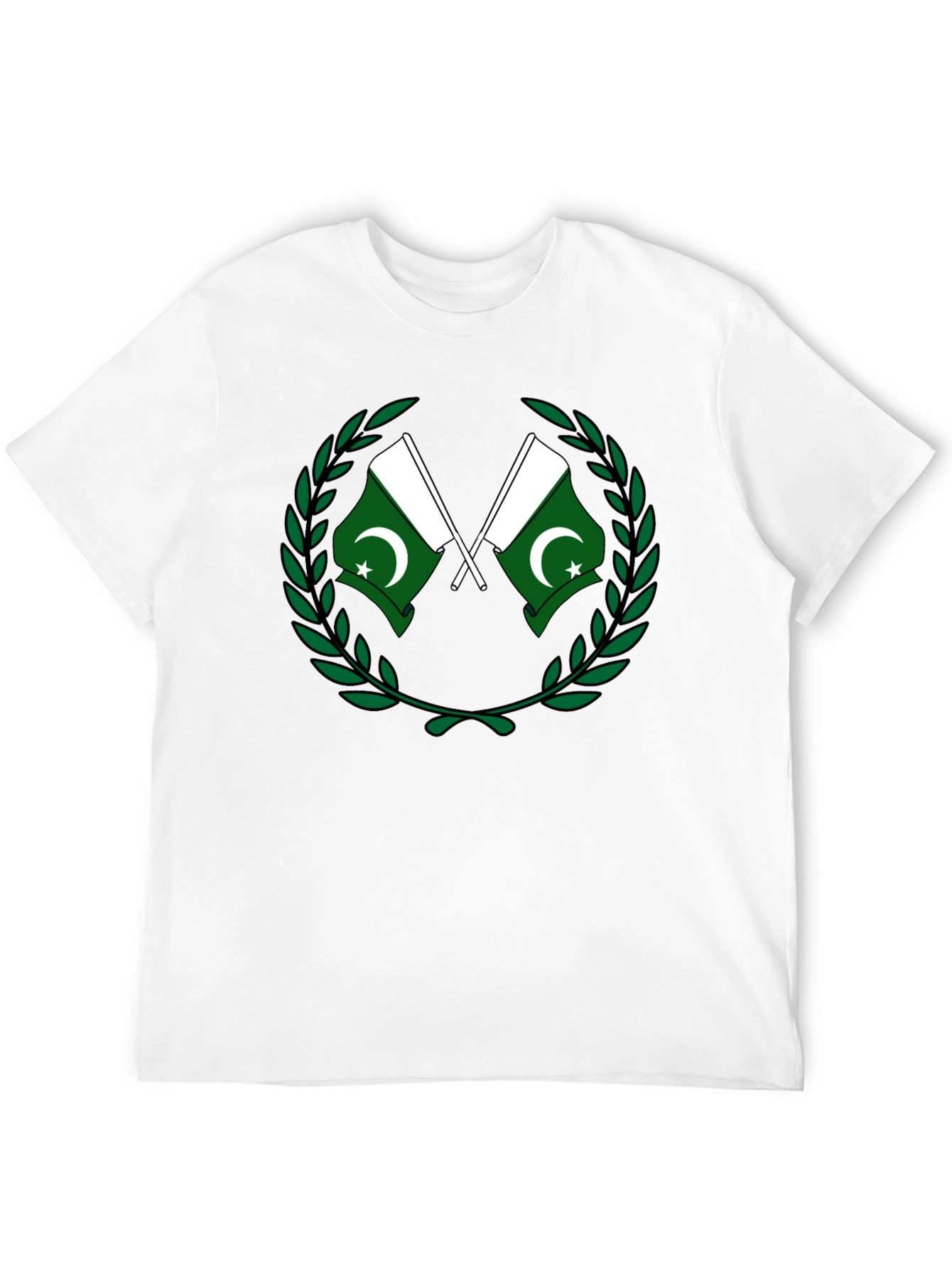 Pakistan Flag T-Shirt - Green and White Crest Design