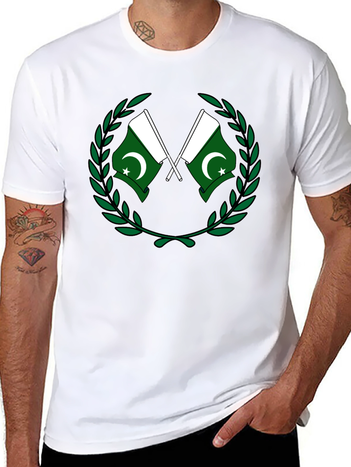 Pakistan Flag T-Shirt - Green and White Crest Design