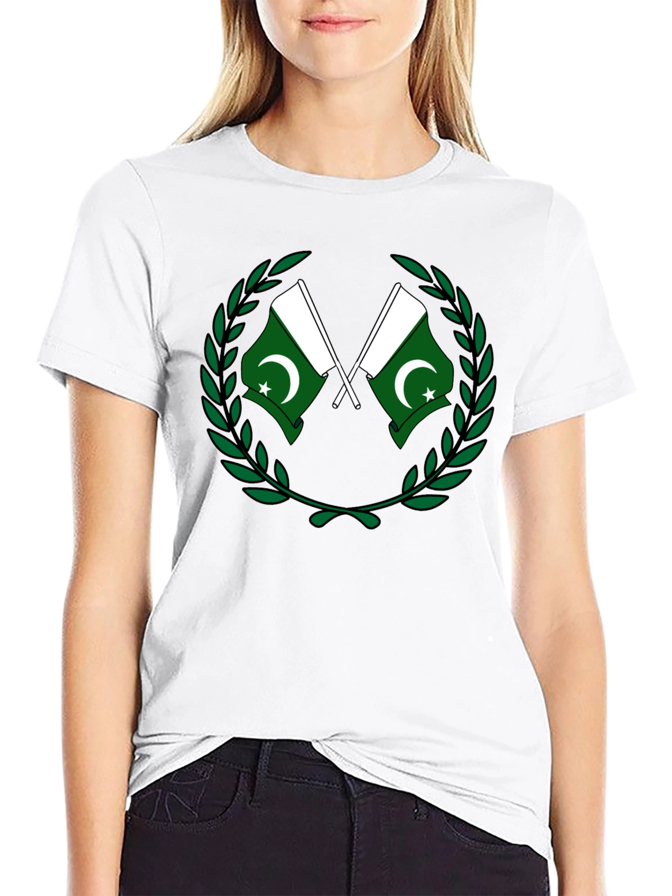 Pakistan Flag T-Shirt - Green and White Crest Design